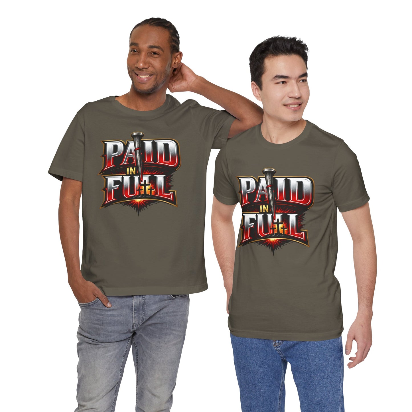 Paid In Full Christian Cross T-Shirt — Nail & Triple Cross Graphic