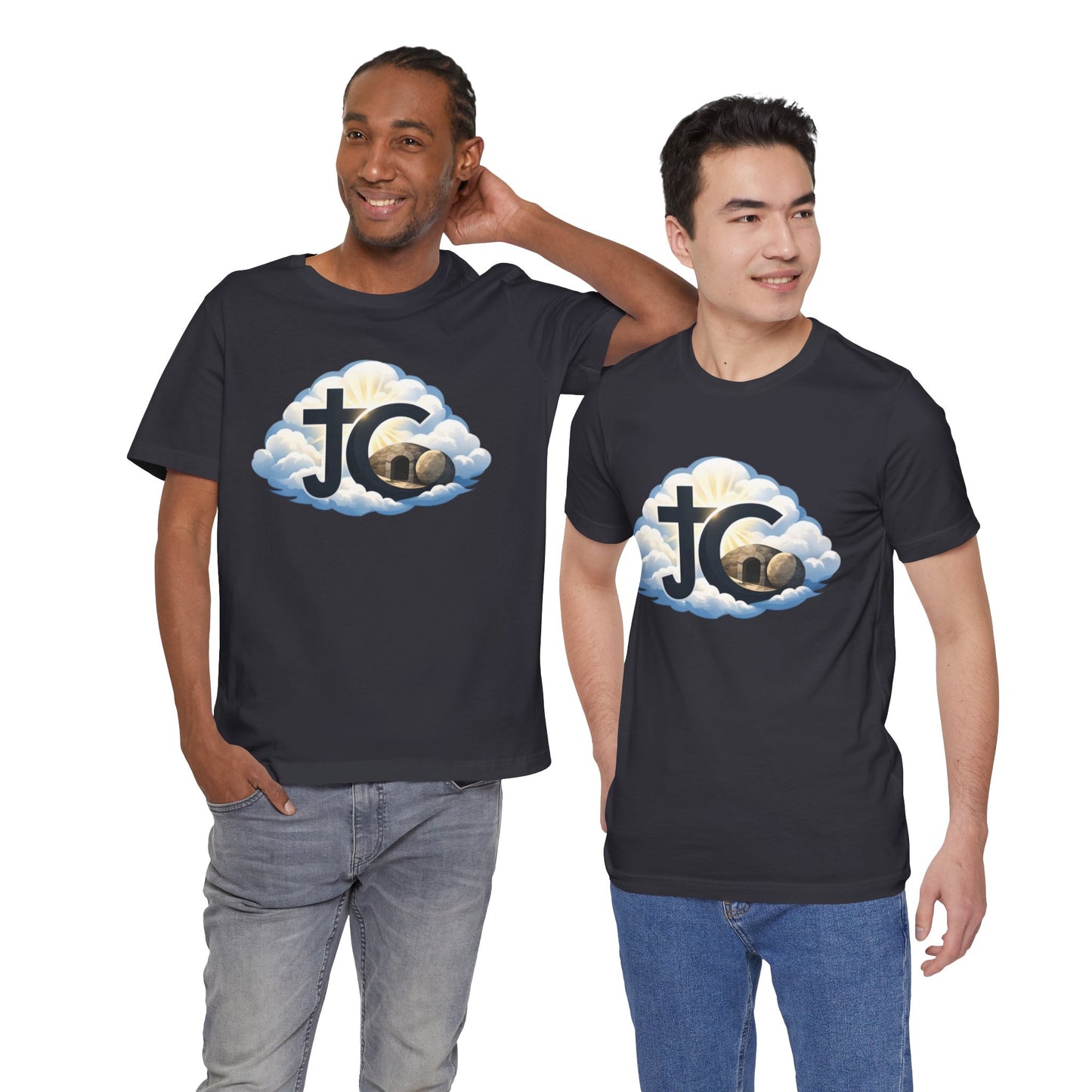 Jesus Christ (JC) Cross Tee — Crucified, Risen & Coming Again