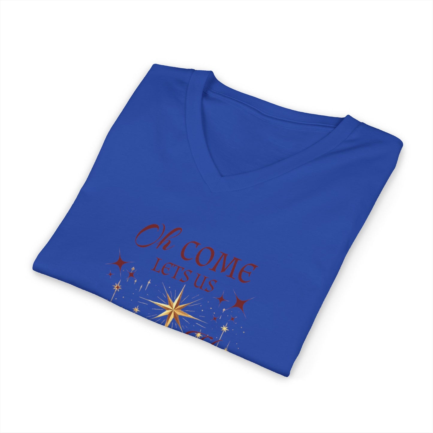 V-Neck Tee Nativity Scene 'Oh come let us adore Him, Christ the Lord'