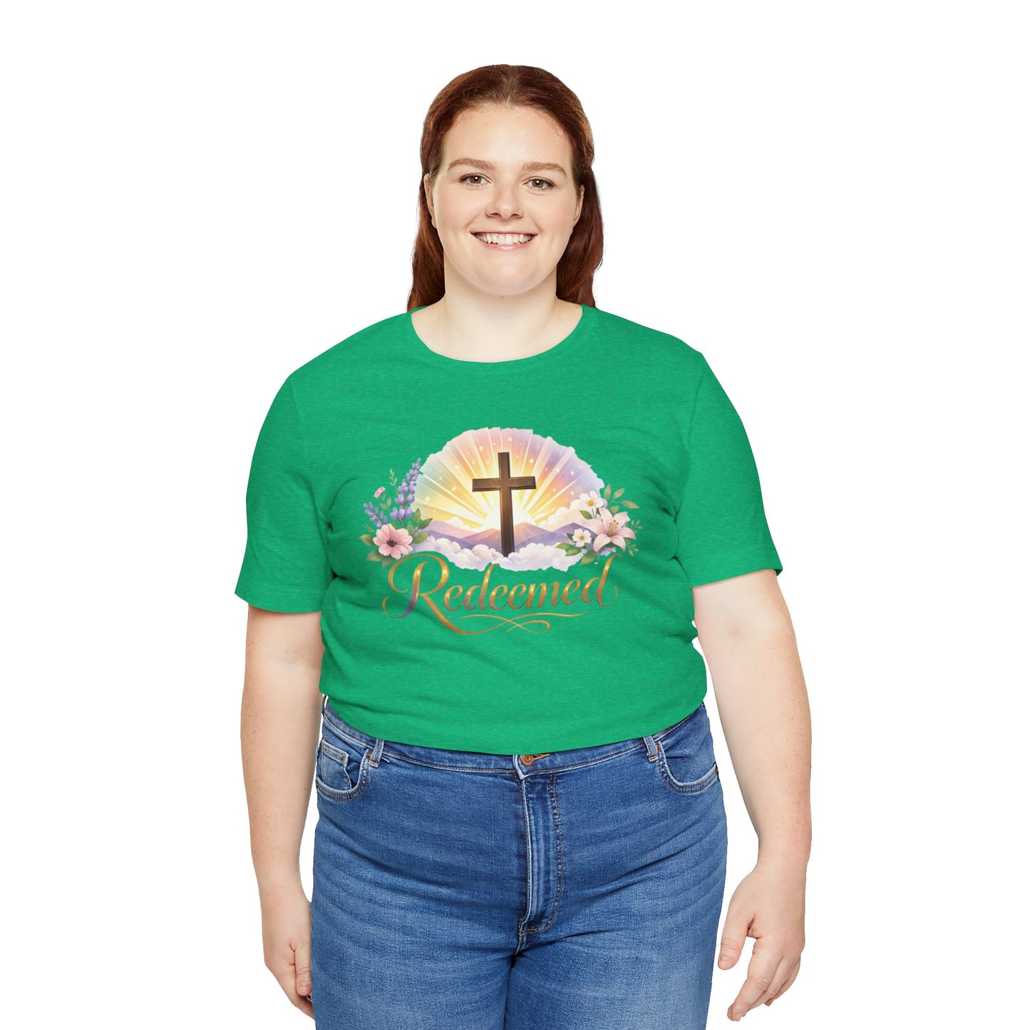 "Redeemed" Cross Floral T-Shirt — Christian Faith Tee