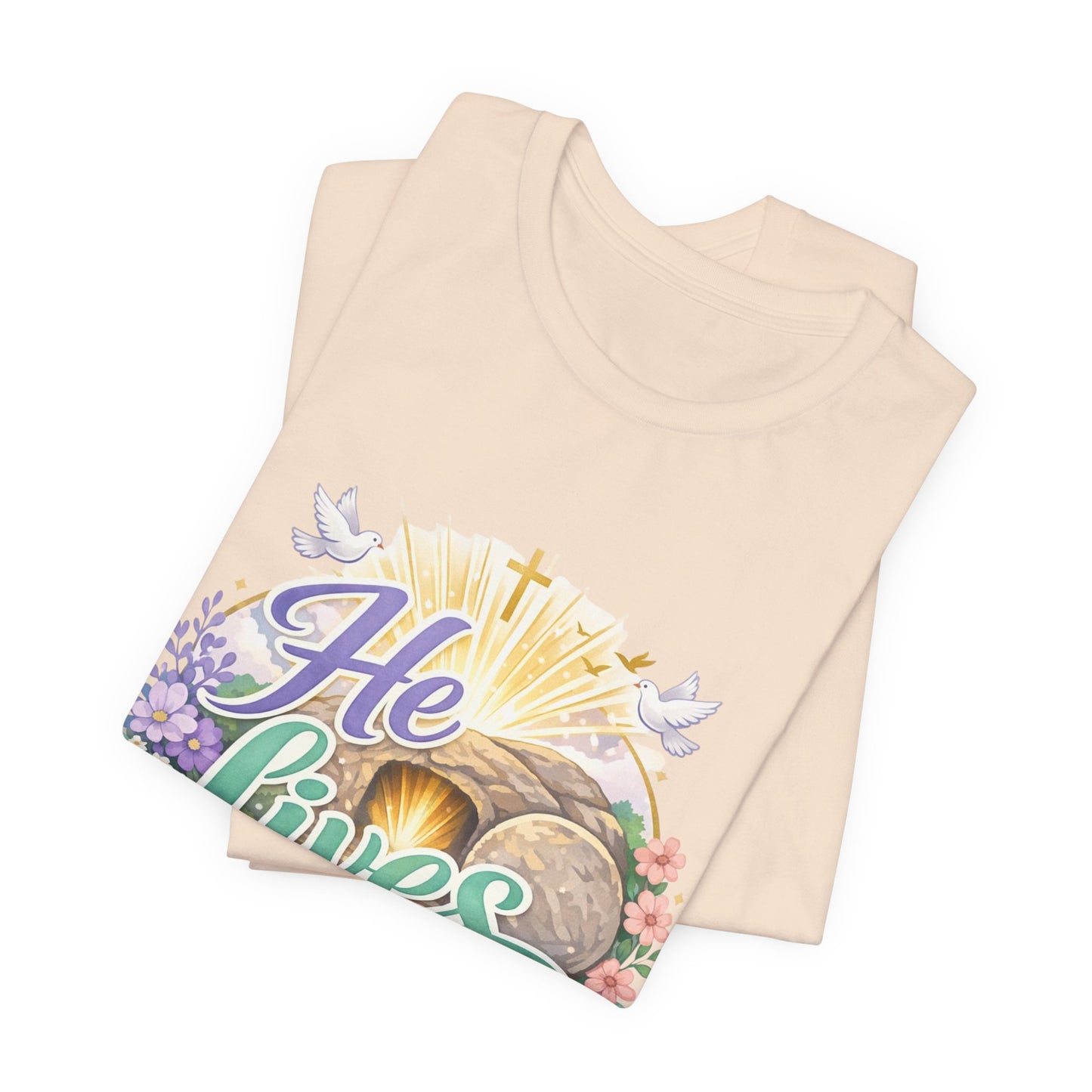 He Lives Jesus Tomb Tee — Christian Easter T‑Shirt