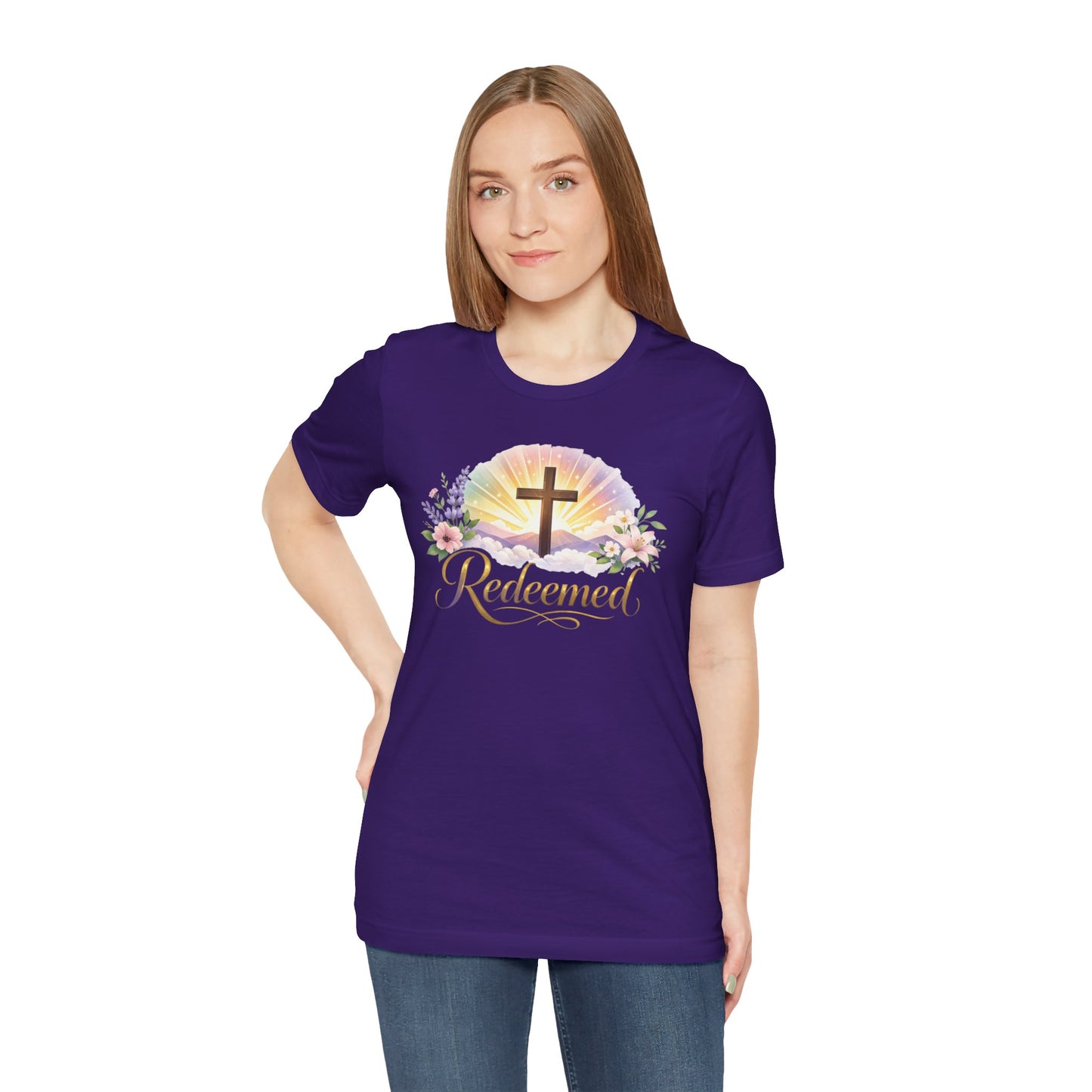 "Redeemed" Cross Floral T-Shirt — Christian Faith Tee