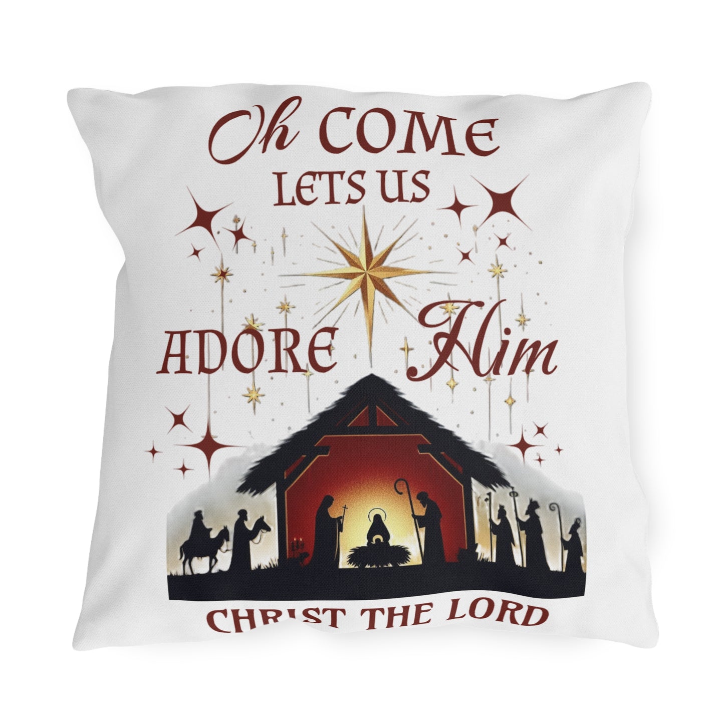 Outdoor Pillows - Nativity scene with 'Oh come let us adore Him, Christ the Lord'