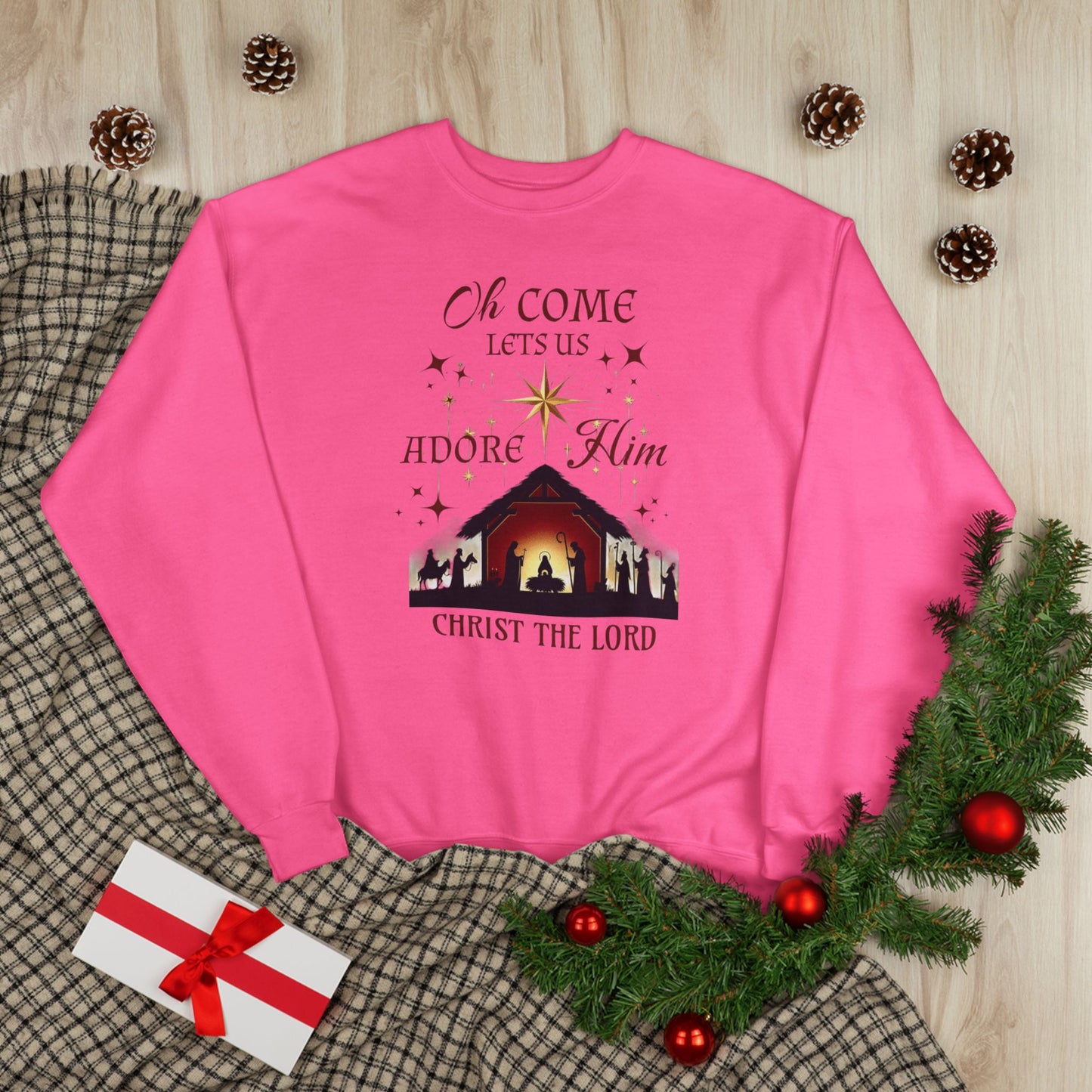 Christmas Nativity Unisex Sweatshirt with 'Oh come let us adore him, Christ the Lord' Design