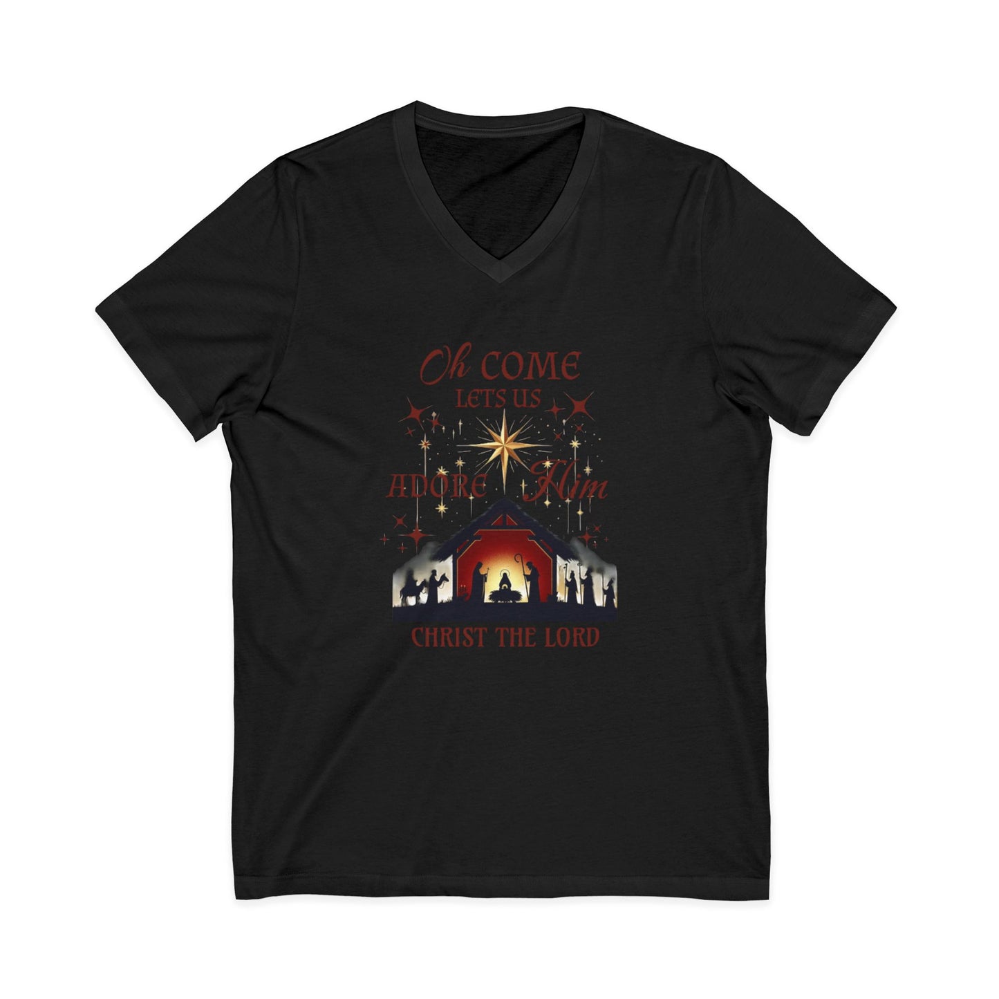 V-Neck Tee Nativity Scene 'Oh come let us adore Him, Christ the Lord'
