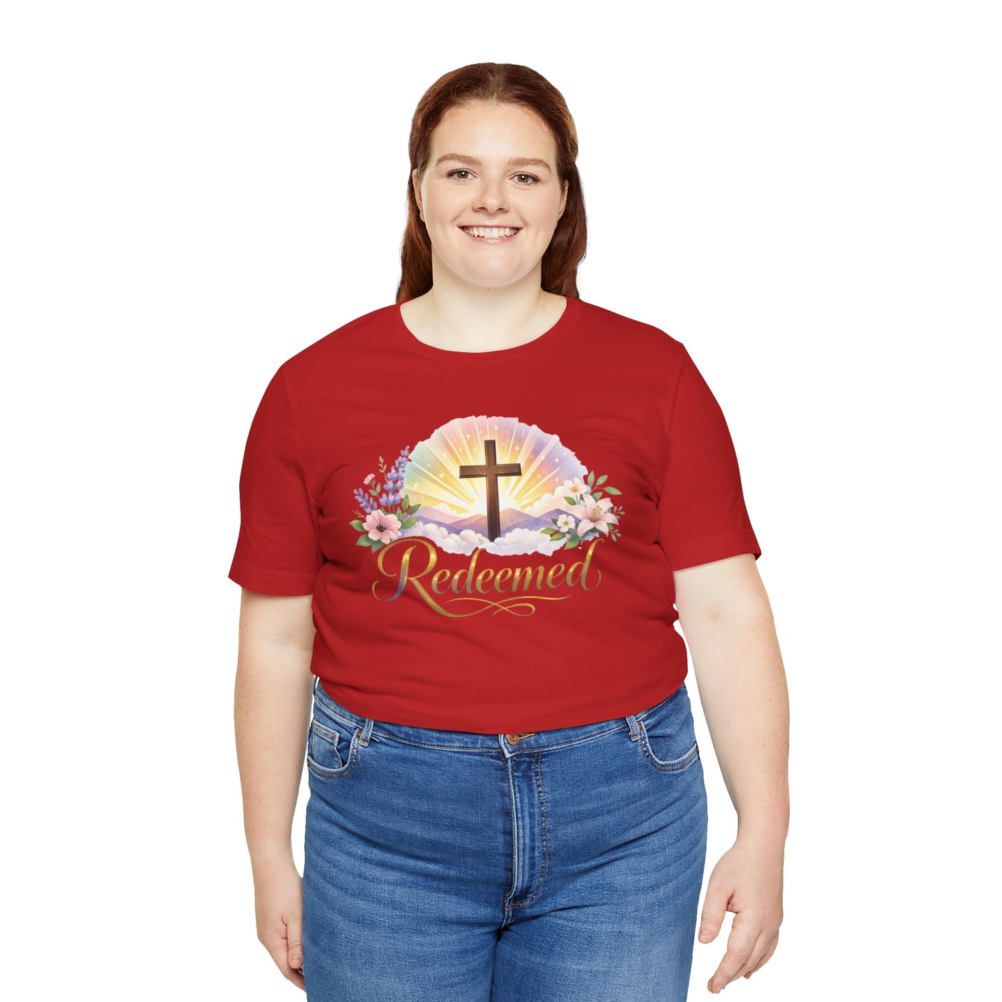 "Redeemed" Cross Floral T-Shirt — Christian Faith Tee