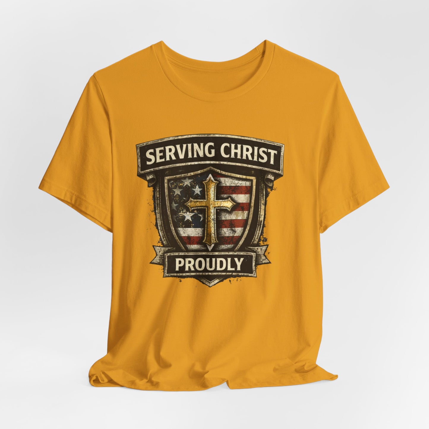 Serving Christ Proudly T-Shirt — Christian Faith Patriotic Tee