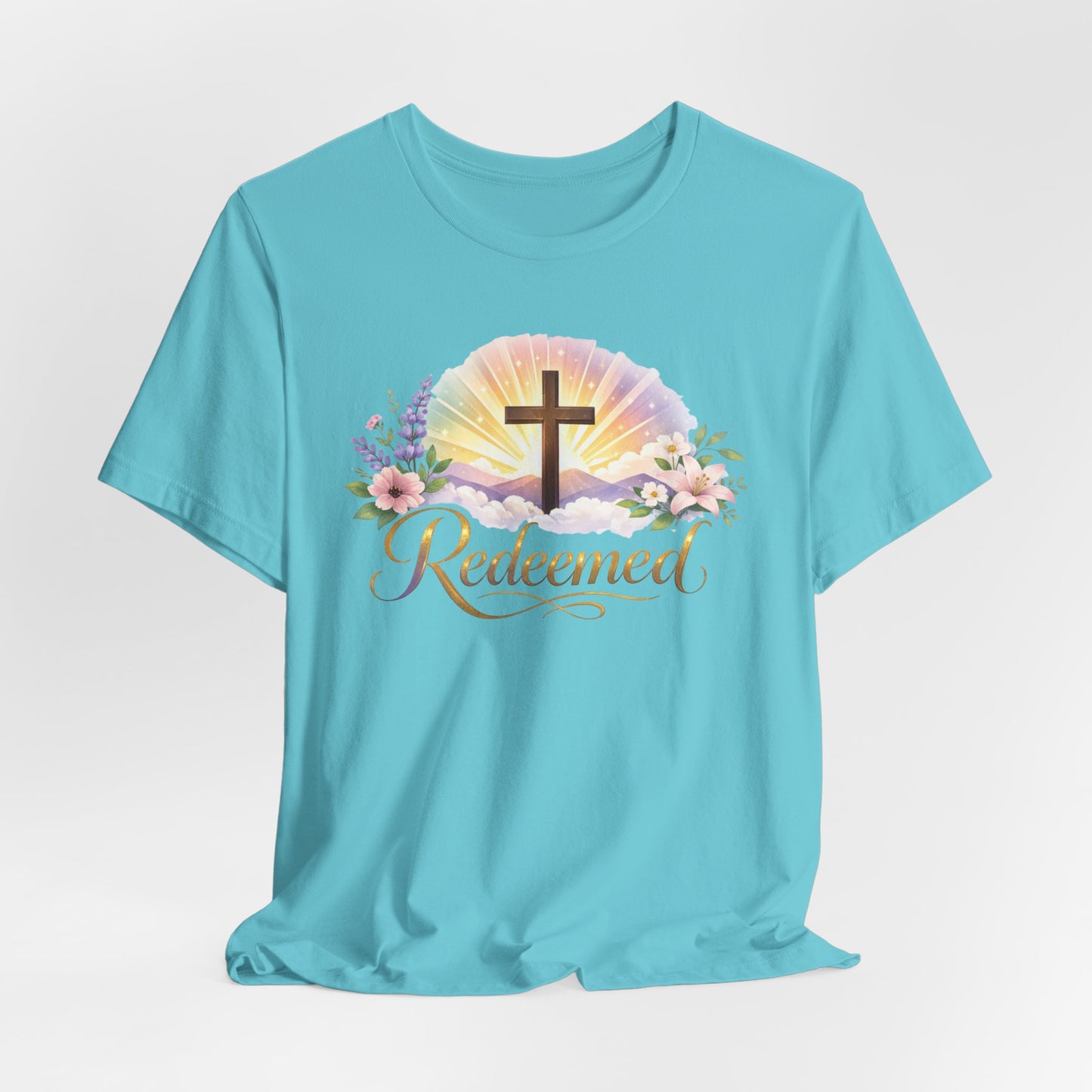"Redeemed" Cross Floral T-Shirt — Christian Faith Tee