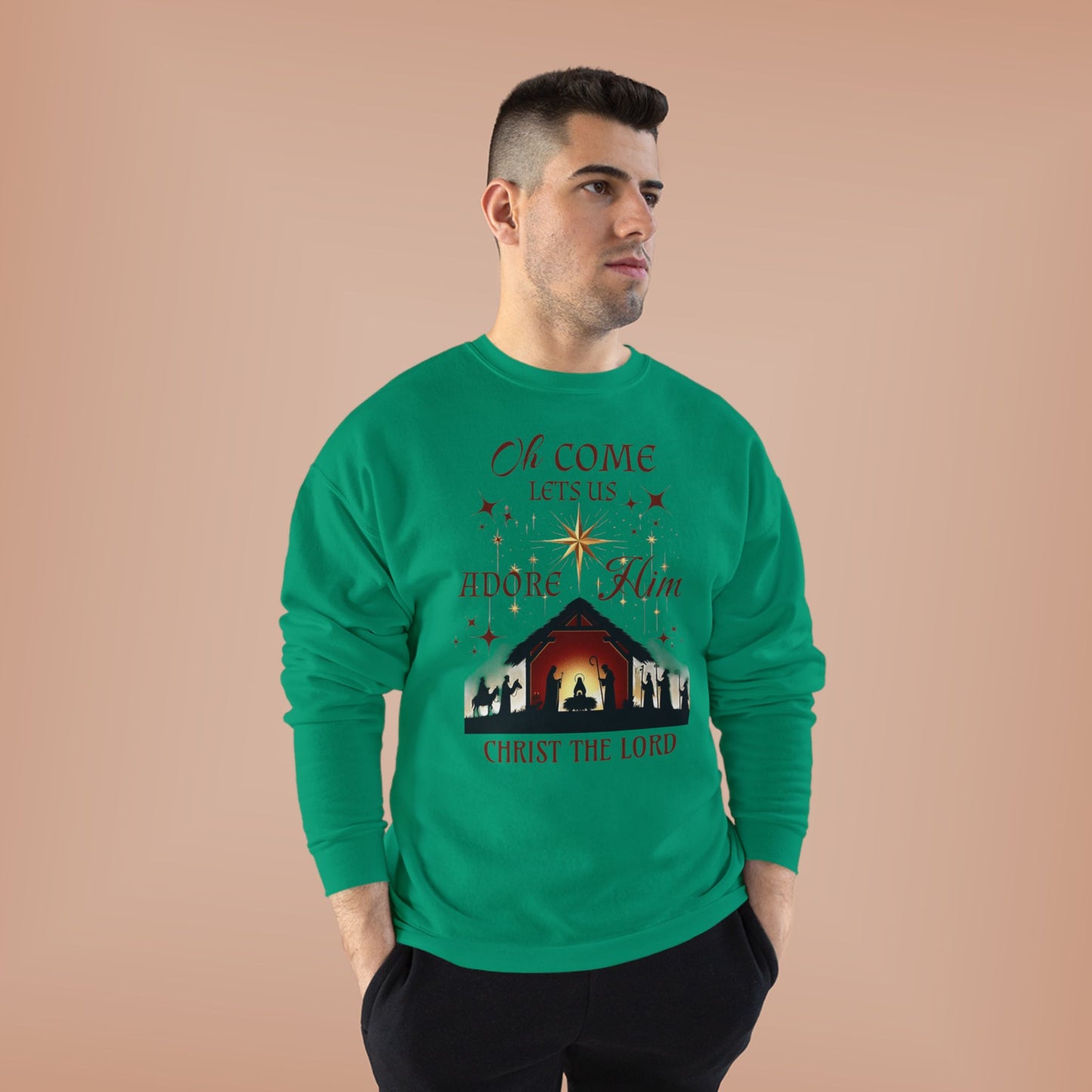 Christmas Nativity Unisex Sweatshirt with 'Oh come let us adore him, Christ the Lord' Design