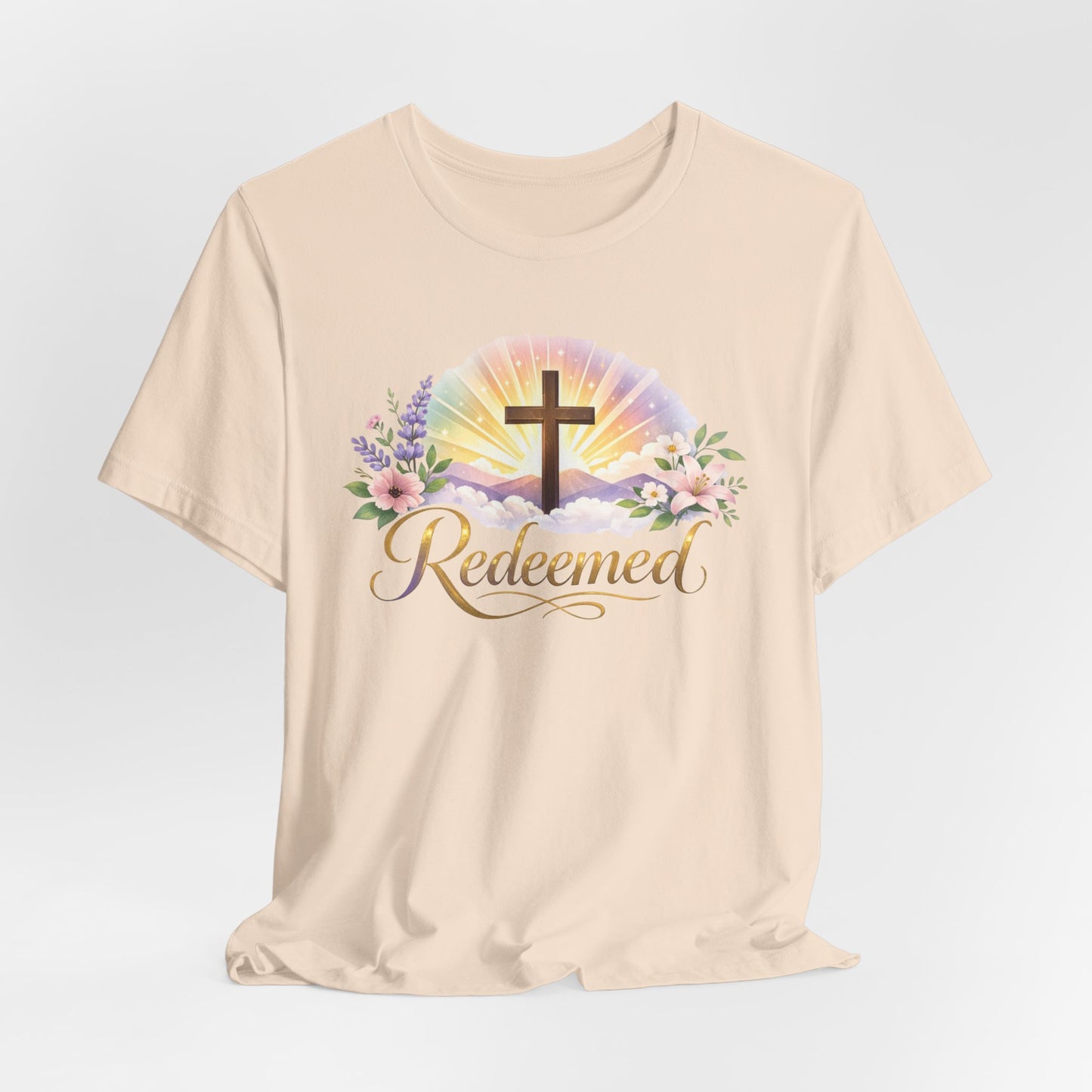 "Redeemed" Cross Floral T-Shirt — Christian Faith Tee