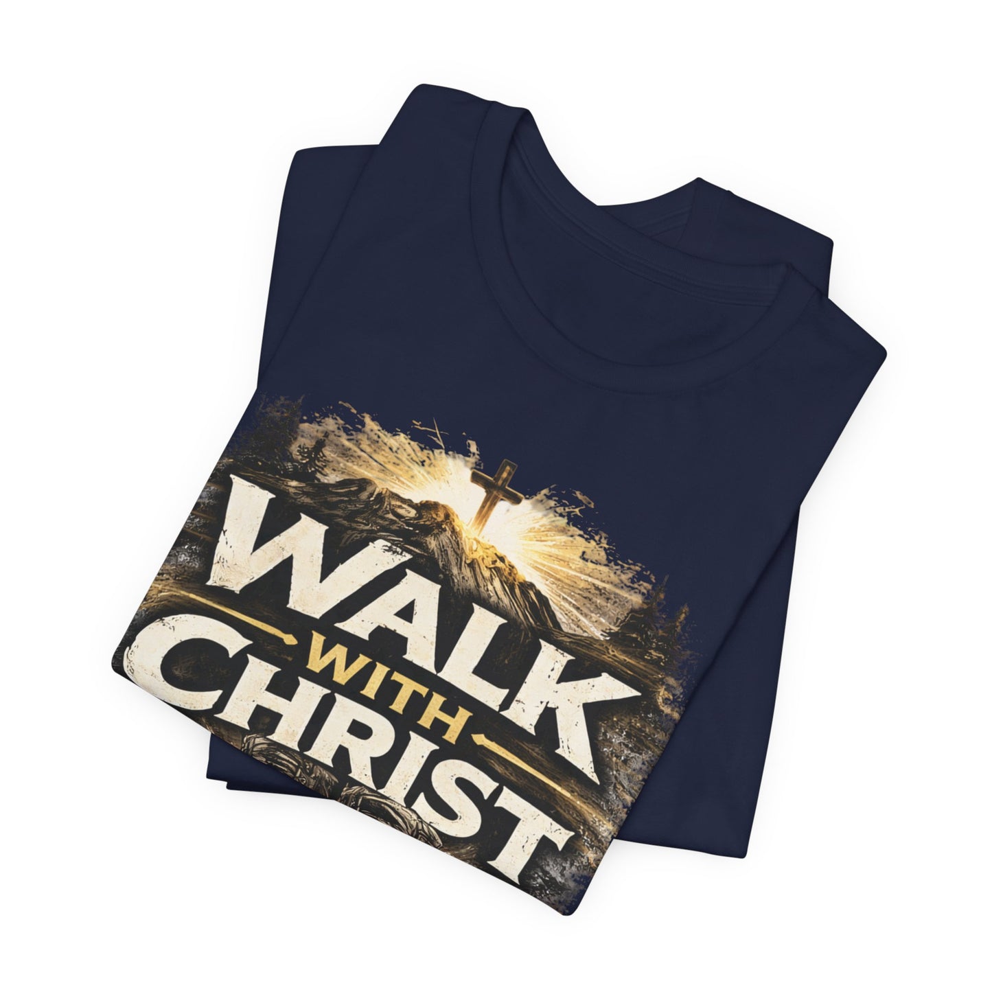 Walk With Christ T-Shirt — Christian Faith Tee with Boots & Cross Design