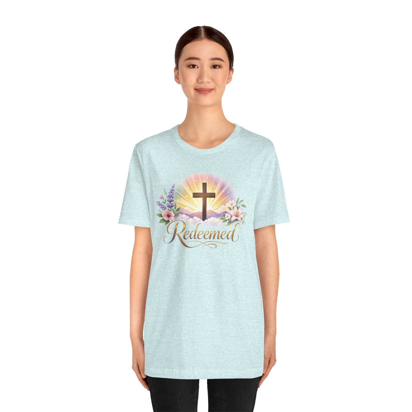 "Redeemed" Cross Floral T-Shirt — Christian Faith Tee