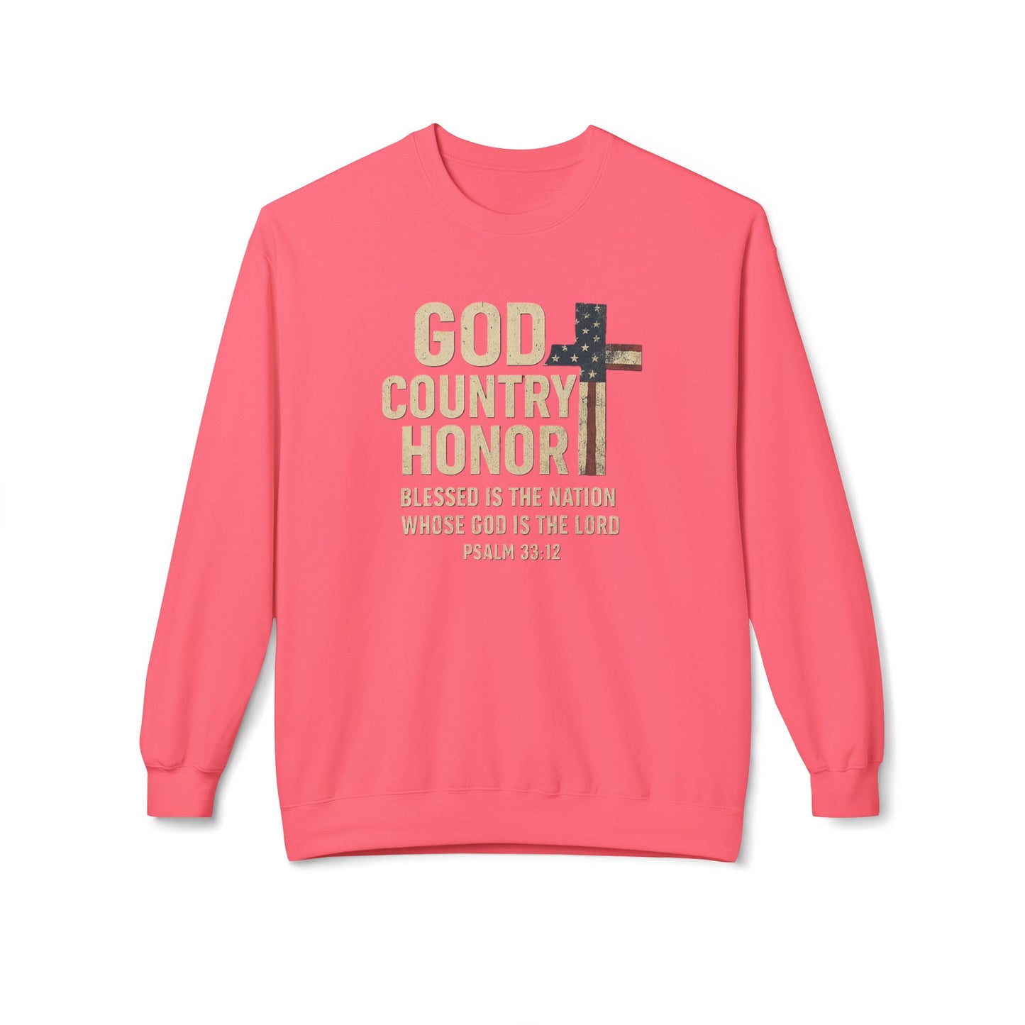 God, Country, Honor with American Flag Shaped Cross Sweatshirt -