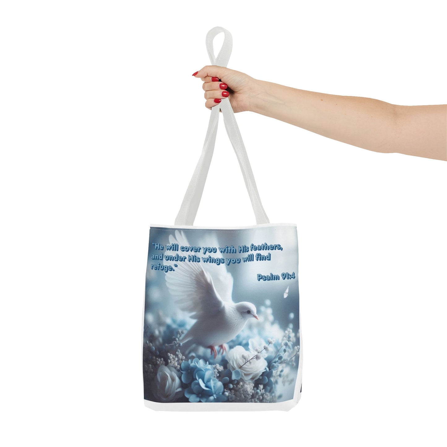 Tote Bag (AOP) "Under His wings you will find refuge"