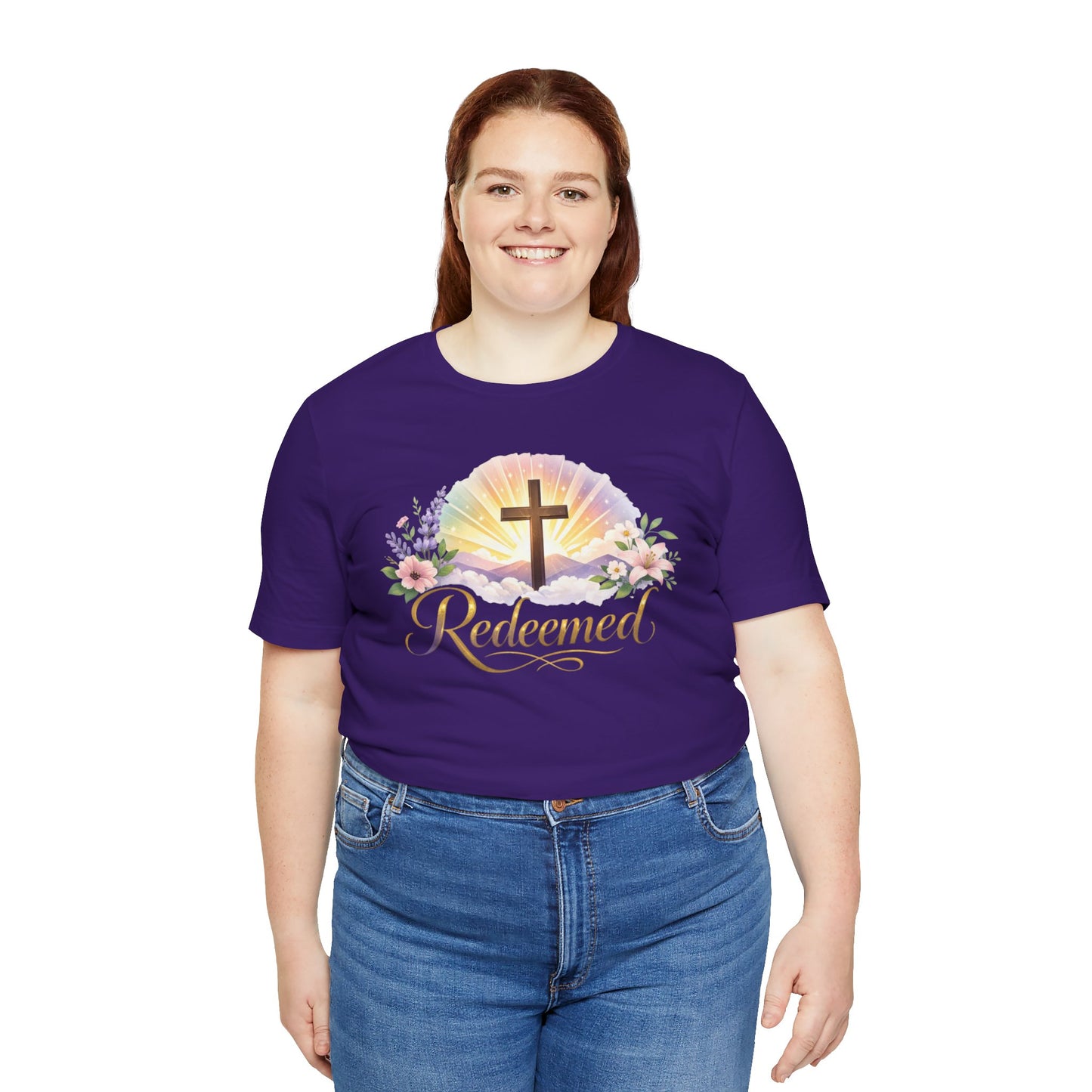 "Redeemed" Cross Floral T-Shirt — Christian Faith Tee
