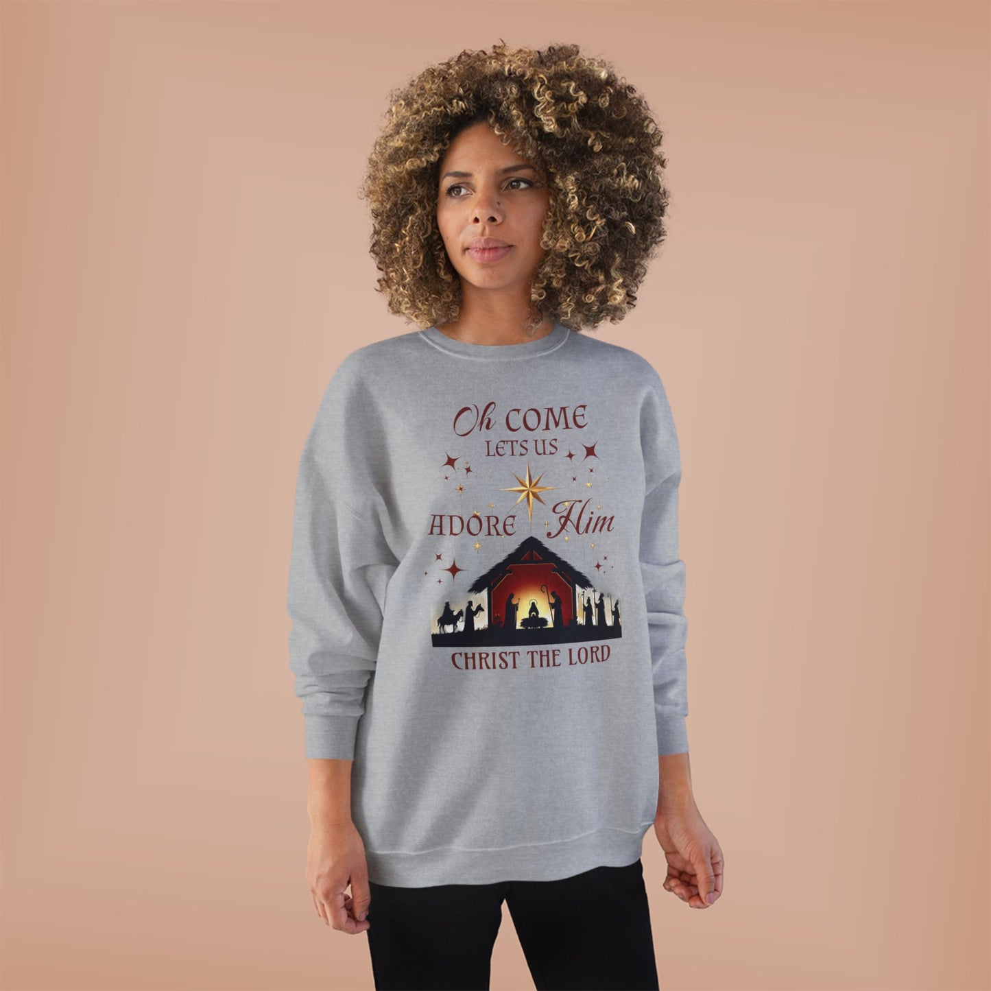 Christmas Nativity Unisex Sweatshirt with 'Oh come let us adore him, Christ the Lord' Design