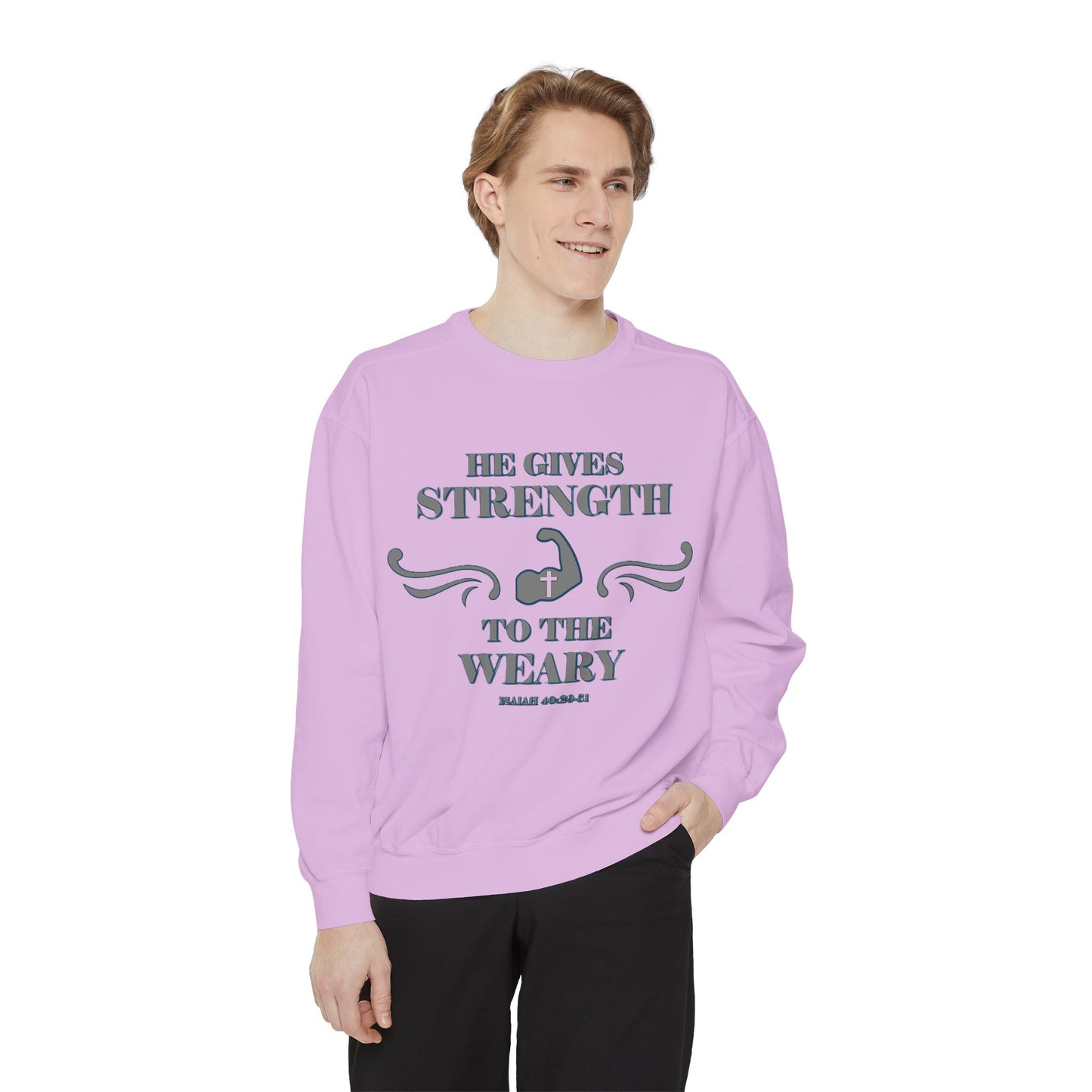 Copy of Bible Verse Isaiah 40:29-31 Unisex Sweatshirt 'He Gives Strength to the Weary'