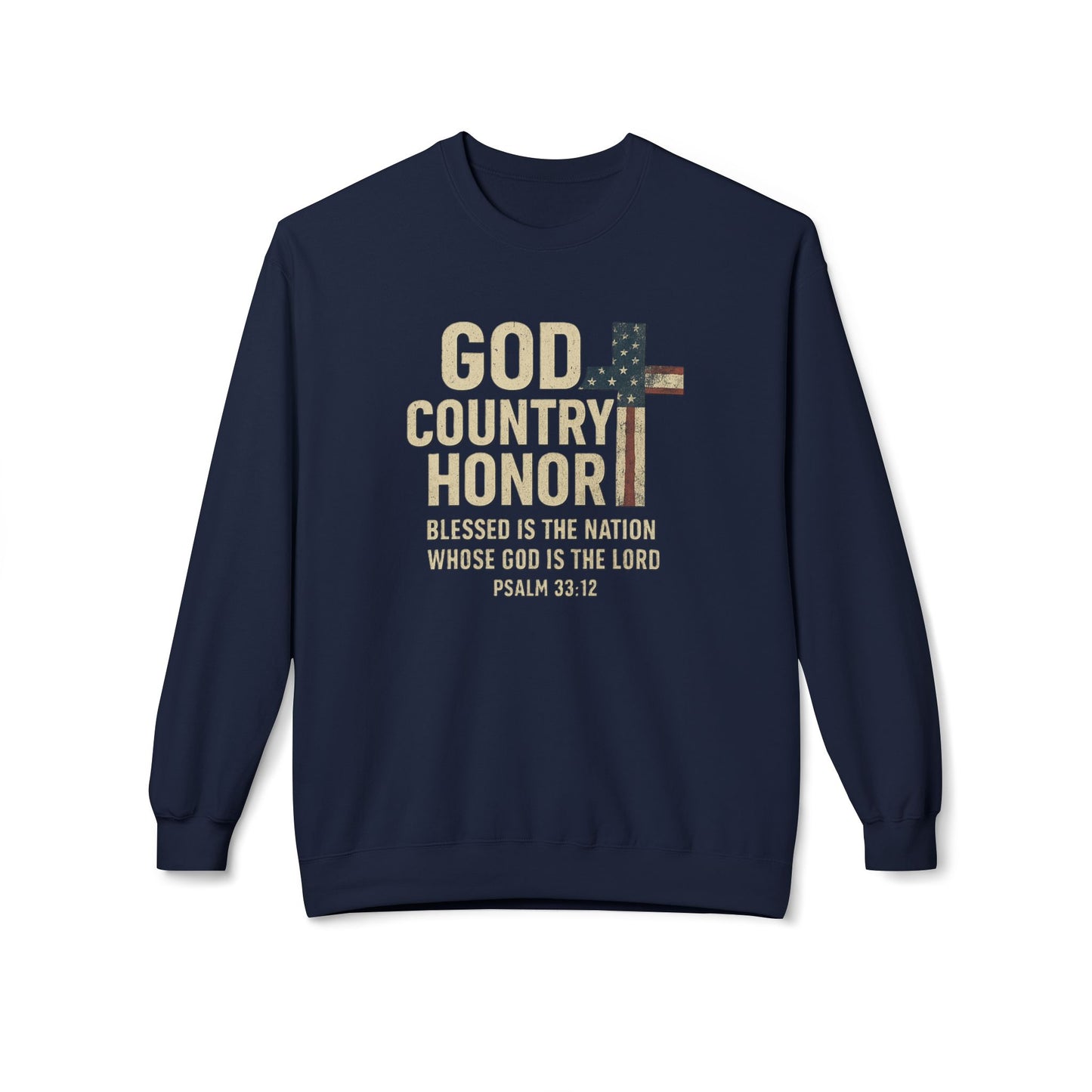 God, Country, Honor with American Flag Shaped Cross Sweatshirt -