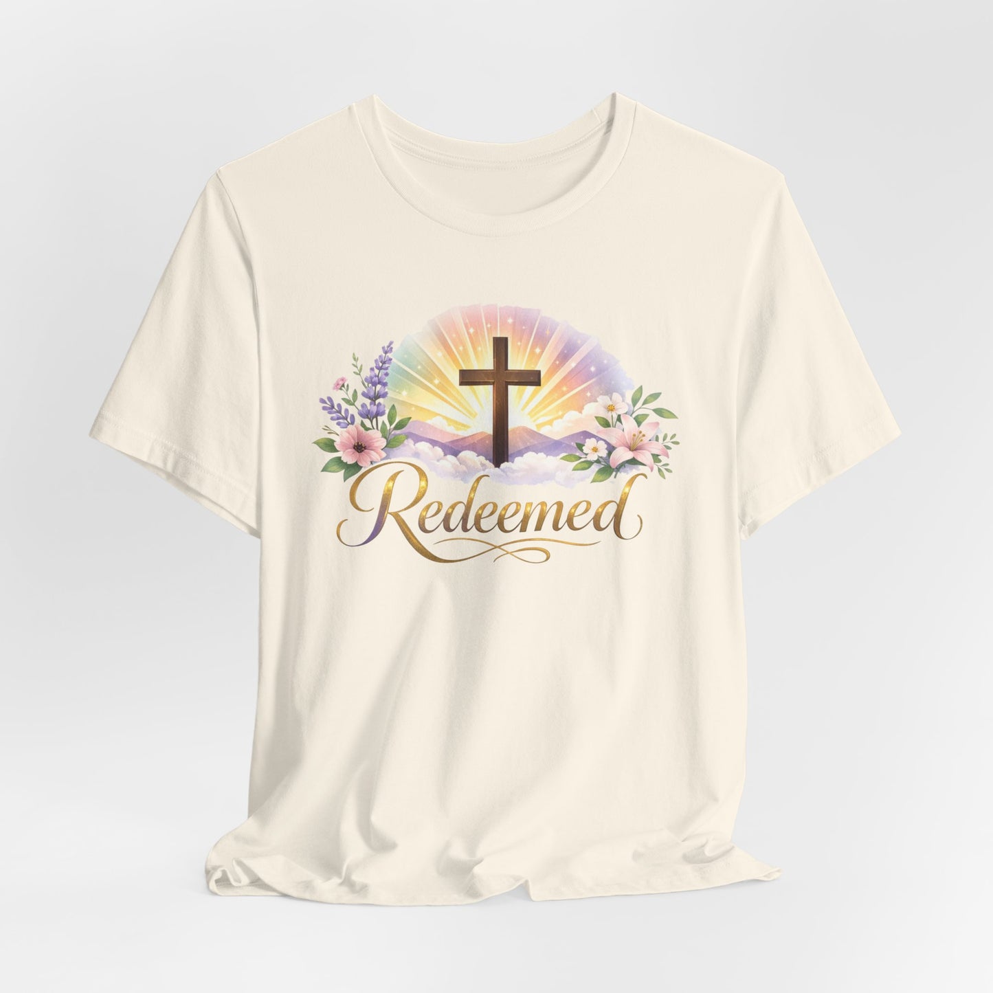 "Redeemed" Cross Floral T-Shirt — Christian Faith Tee