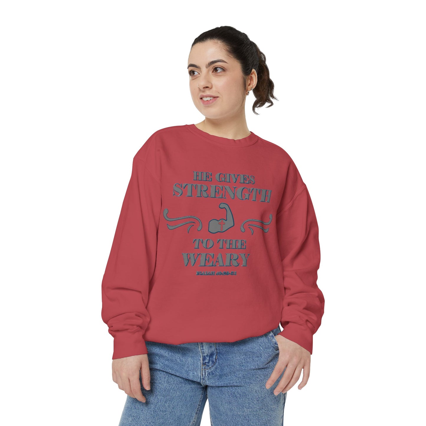 Copy of Bible Verse Isaiah 40:29-31 Unisex Sweatshirt 'He Gives Strength to the Weary'