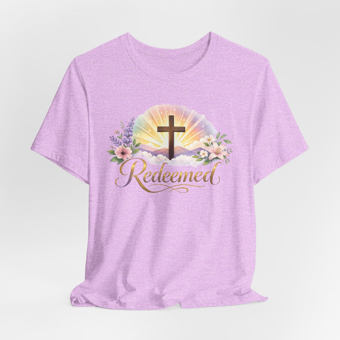 "Redeemed" Cross Floral T-Shirt — Christian Faith Tee