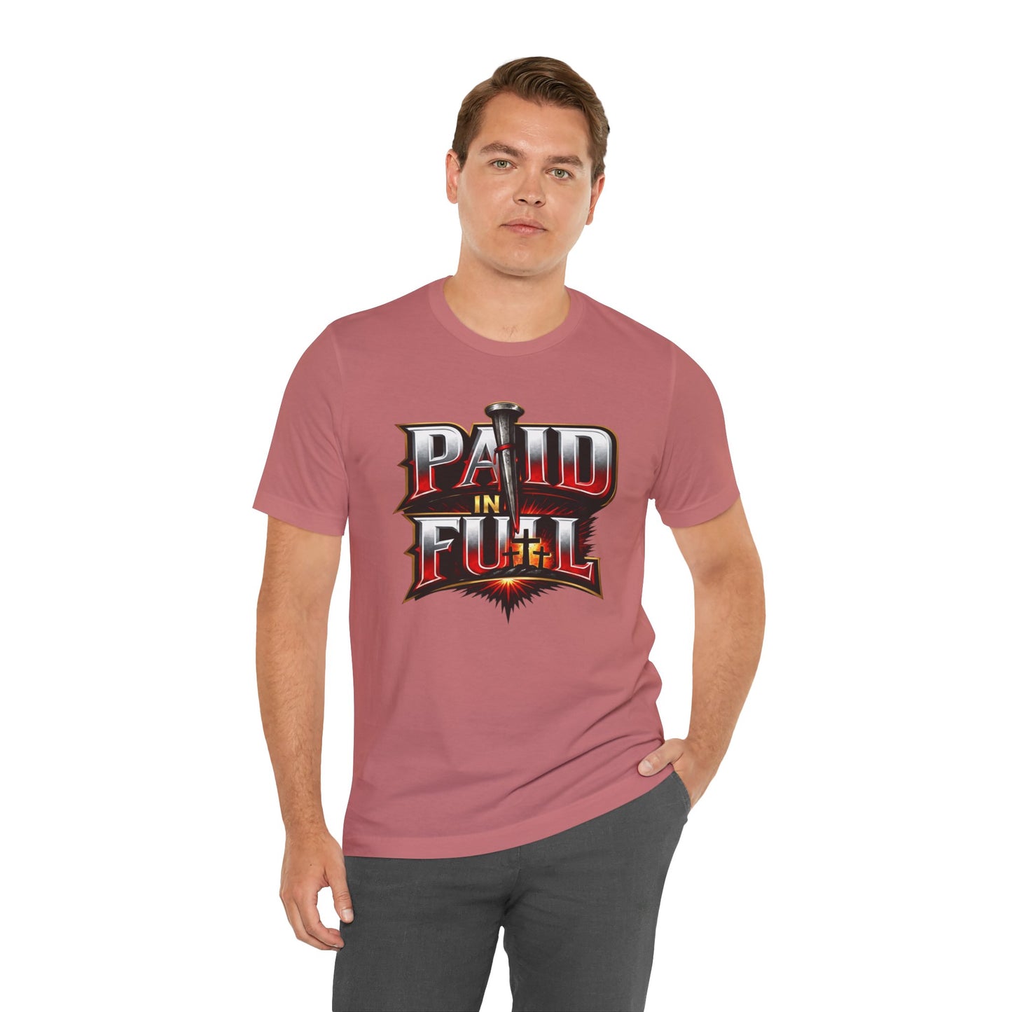 Paid In Full Christian Cross T-Shirt — Nail & Triple Cross Graphic
