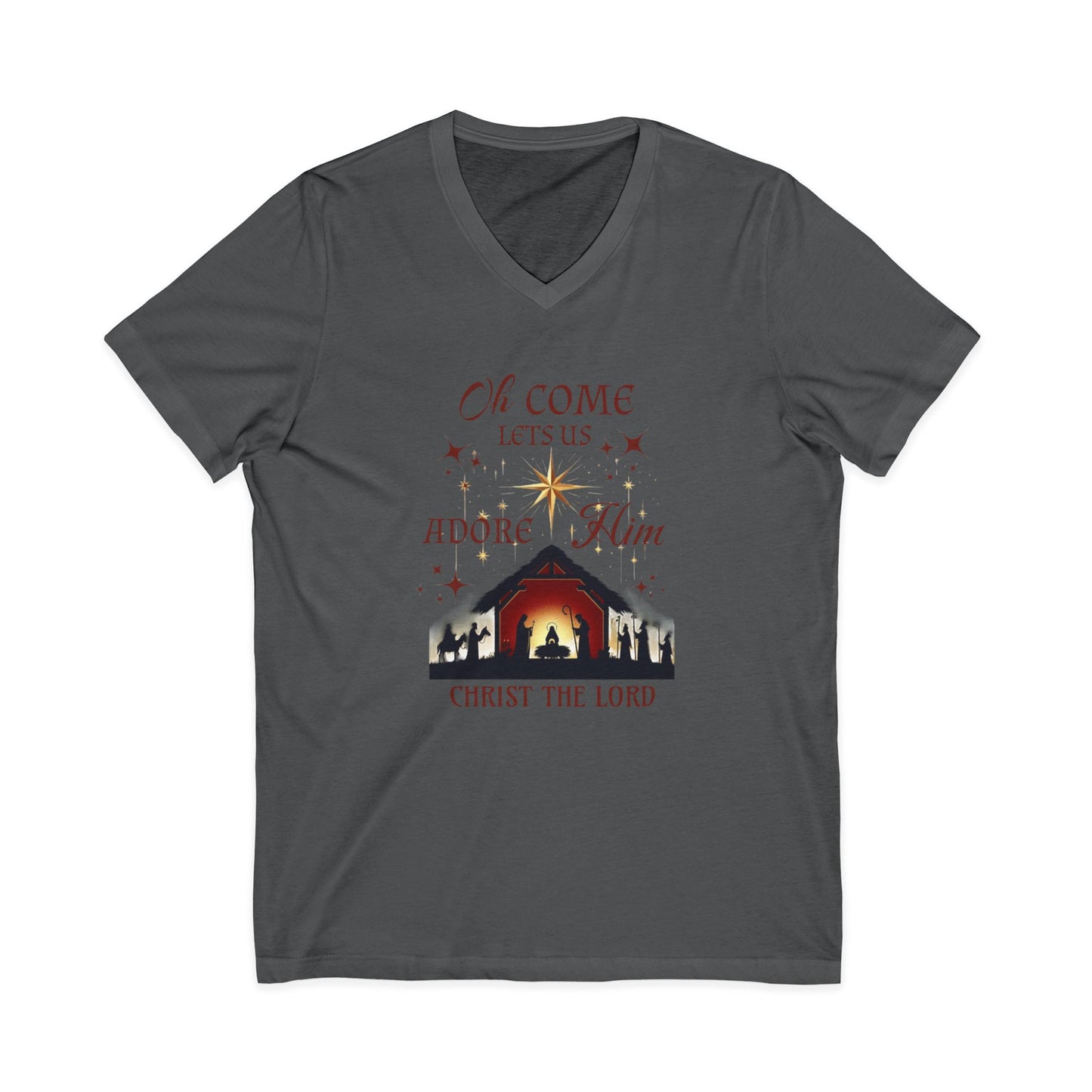 V-Neck Tee Nativity Scene 'Oh come let us adore Him, Christ the Lord'