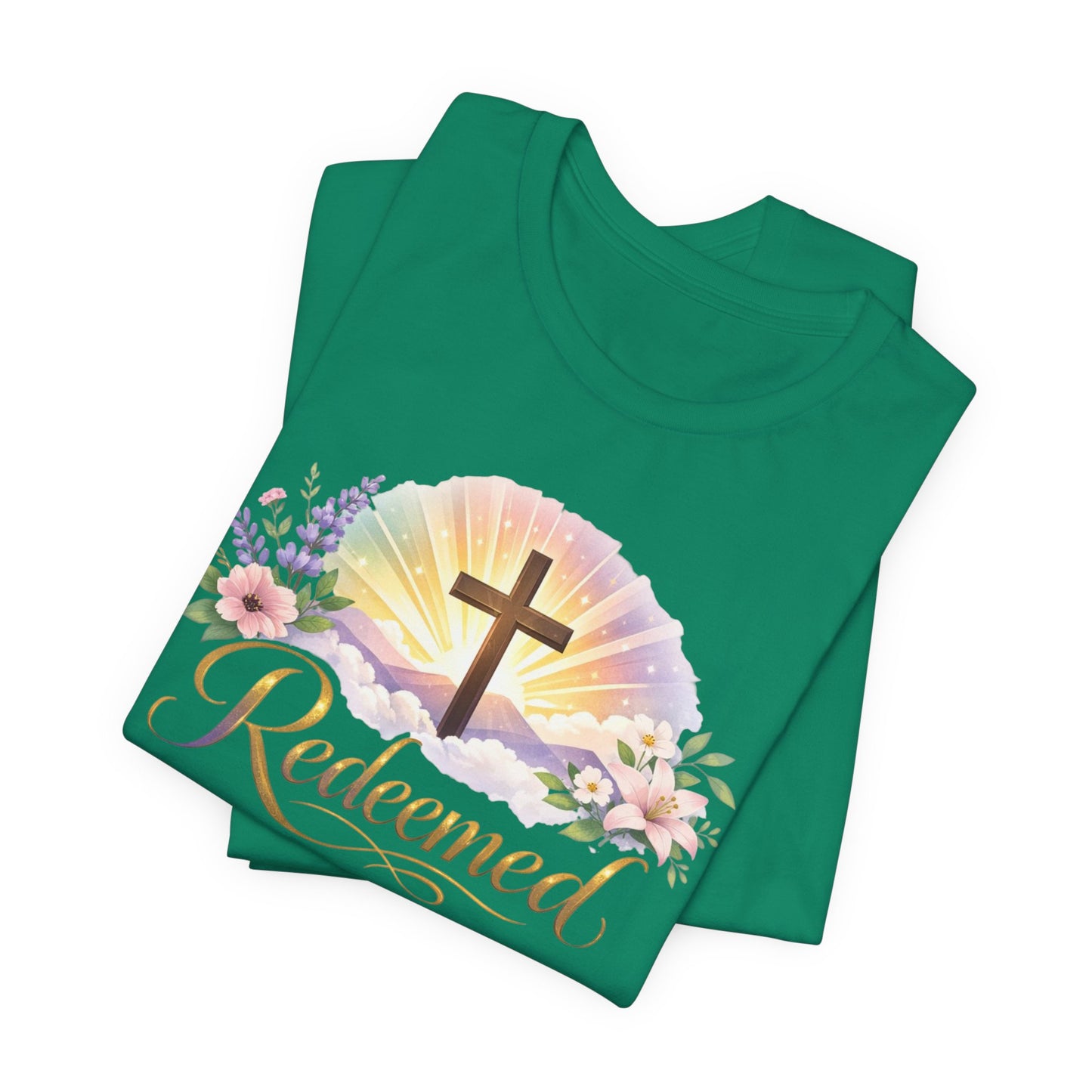 "Redeemed" Cross Floral T-Shirt — Christian Faith Tee