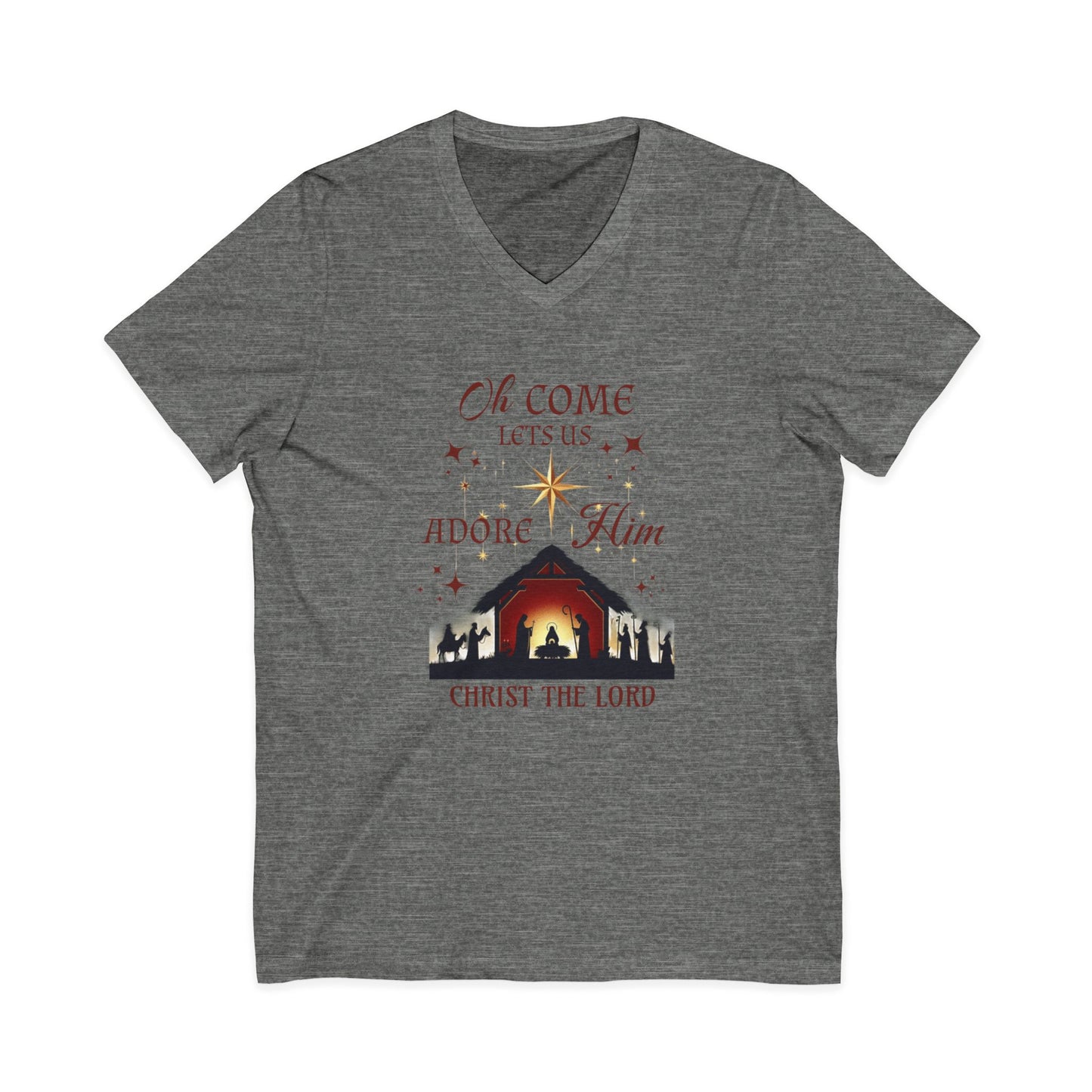 V-Neck Tee Nativity Scene 'Oh come let us adore Him, Christ the Lord'