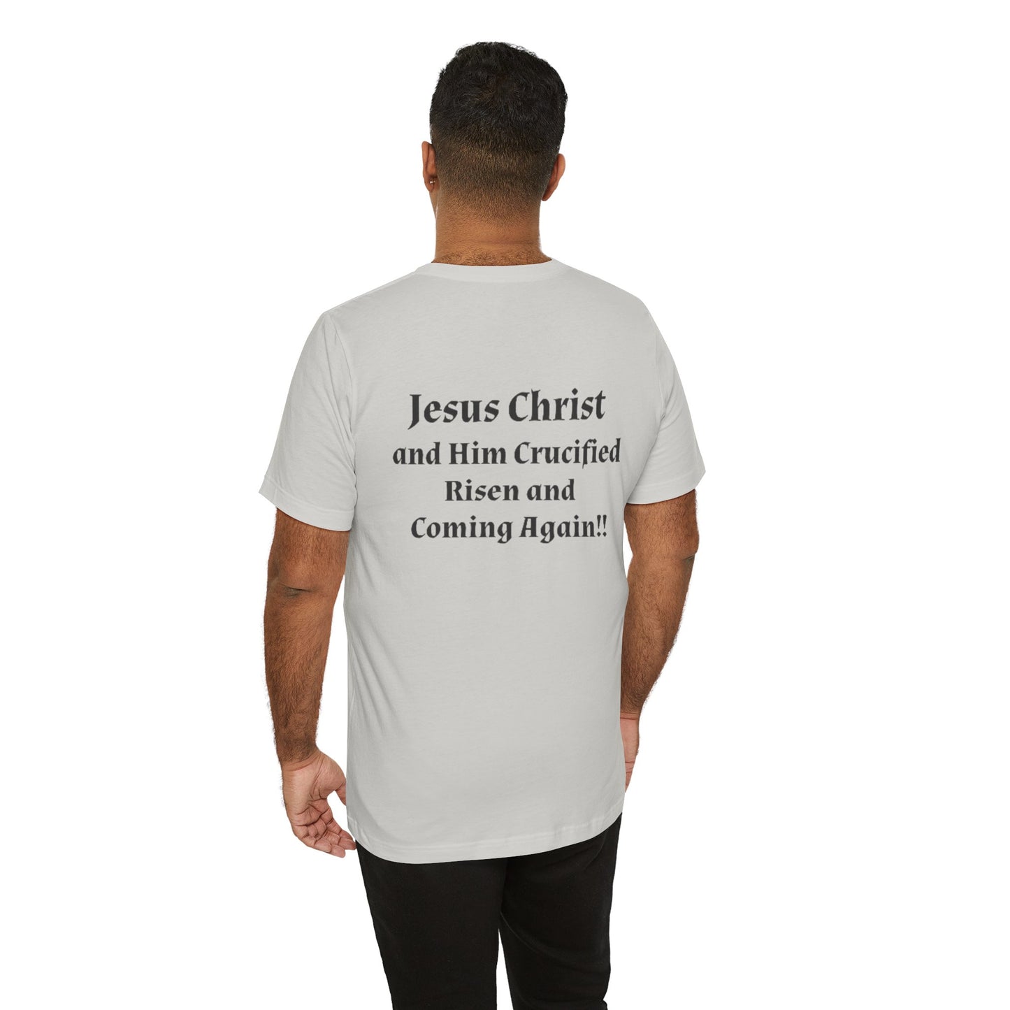 Jesus Christ (JC) Cross Tee — Crucified, Risen & Coming Again