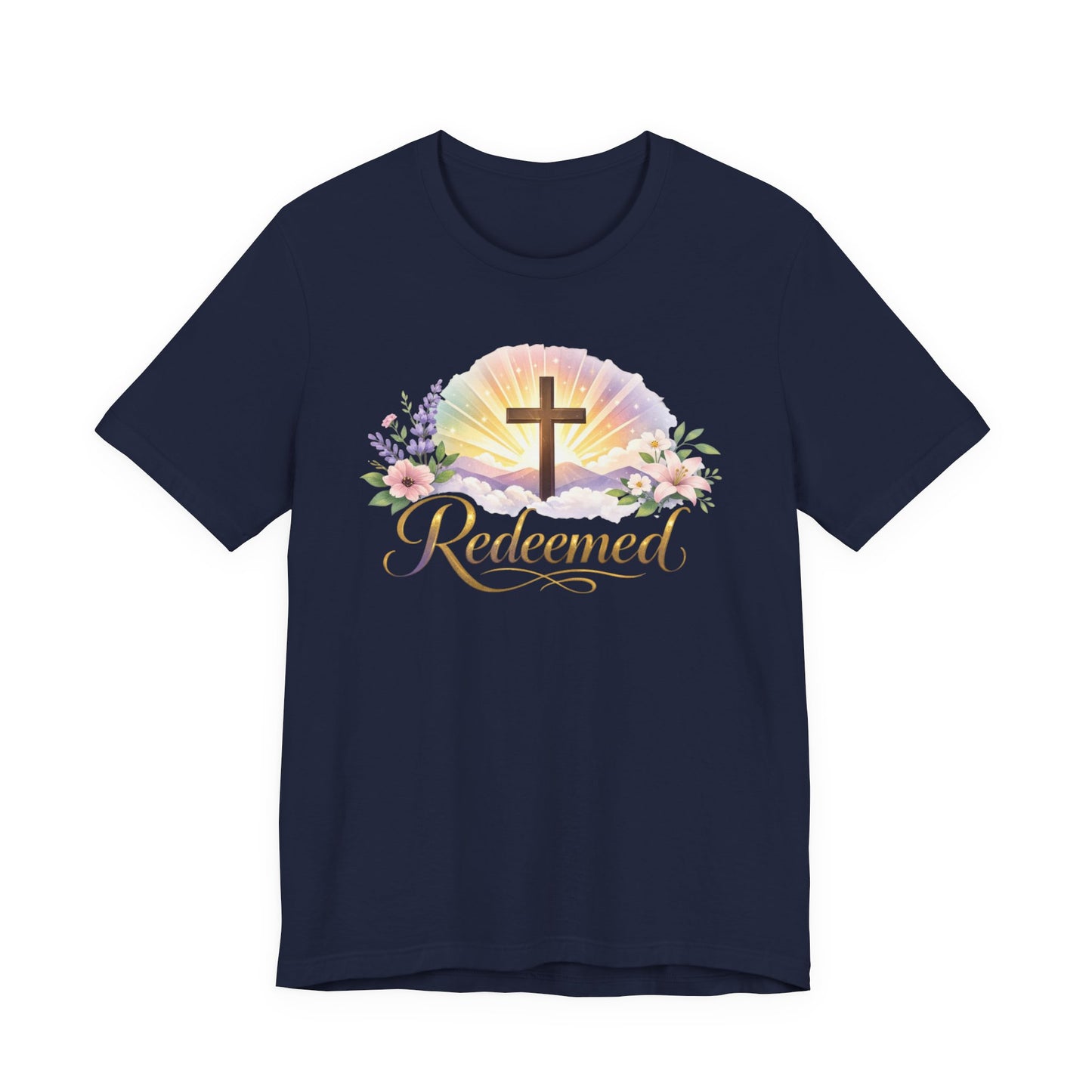 "Redeemed" Cross Floral T-Shirt — Christian Faith Tee