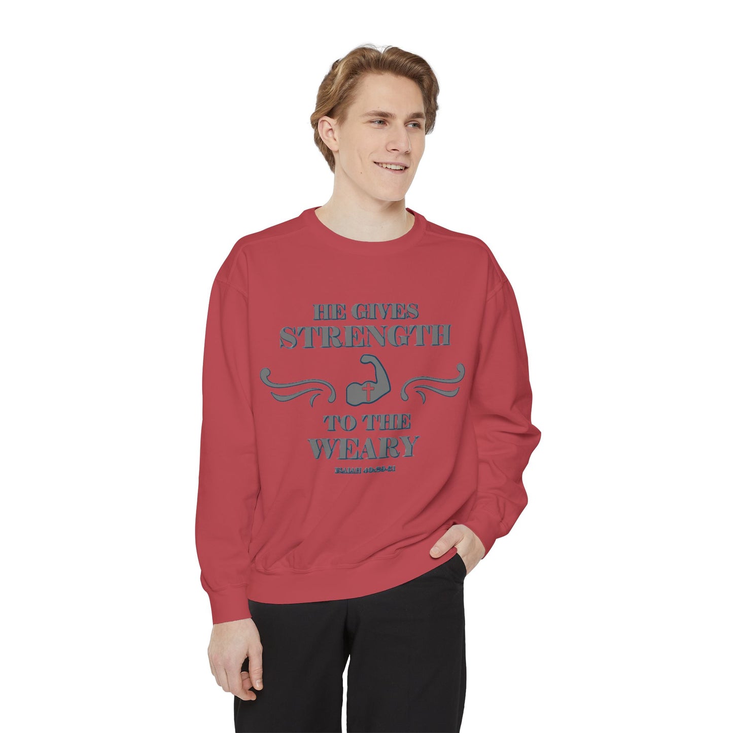 Copy of Bible Verse Isaiah 40:29-31 Unisex Sweatshirt 'He Gives Strength to the Weary'