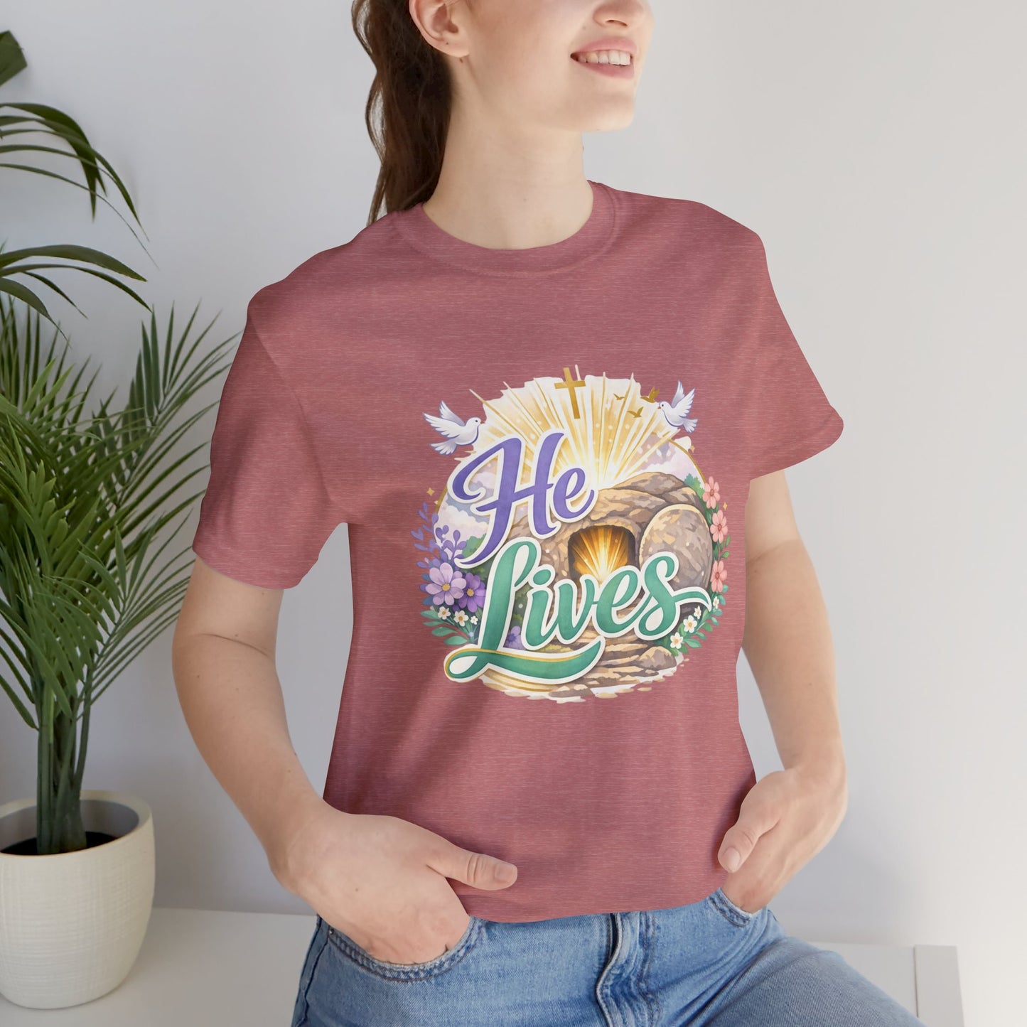 He Lives Jesus Tomb Tee — Christian Easter T‑Shirt