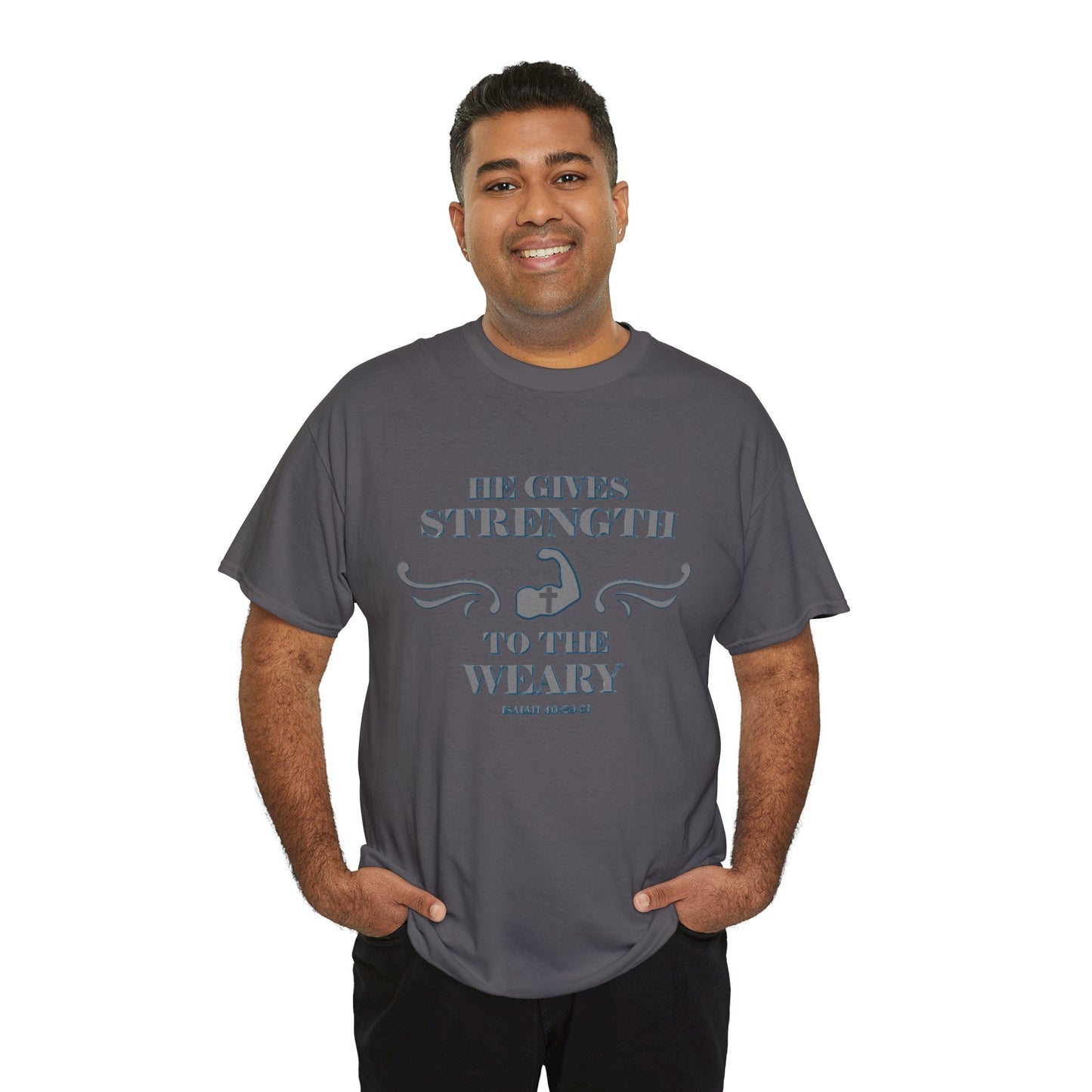 Christian Tee - Bible Verse Isaiah 40:29-31 'He gives Strength to the Weary'