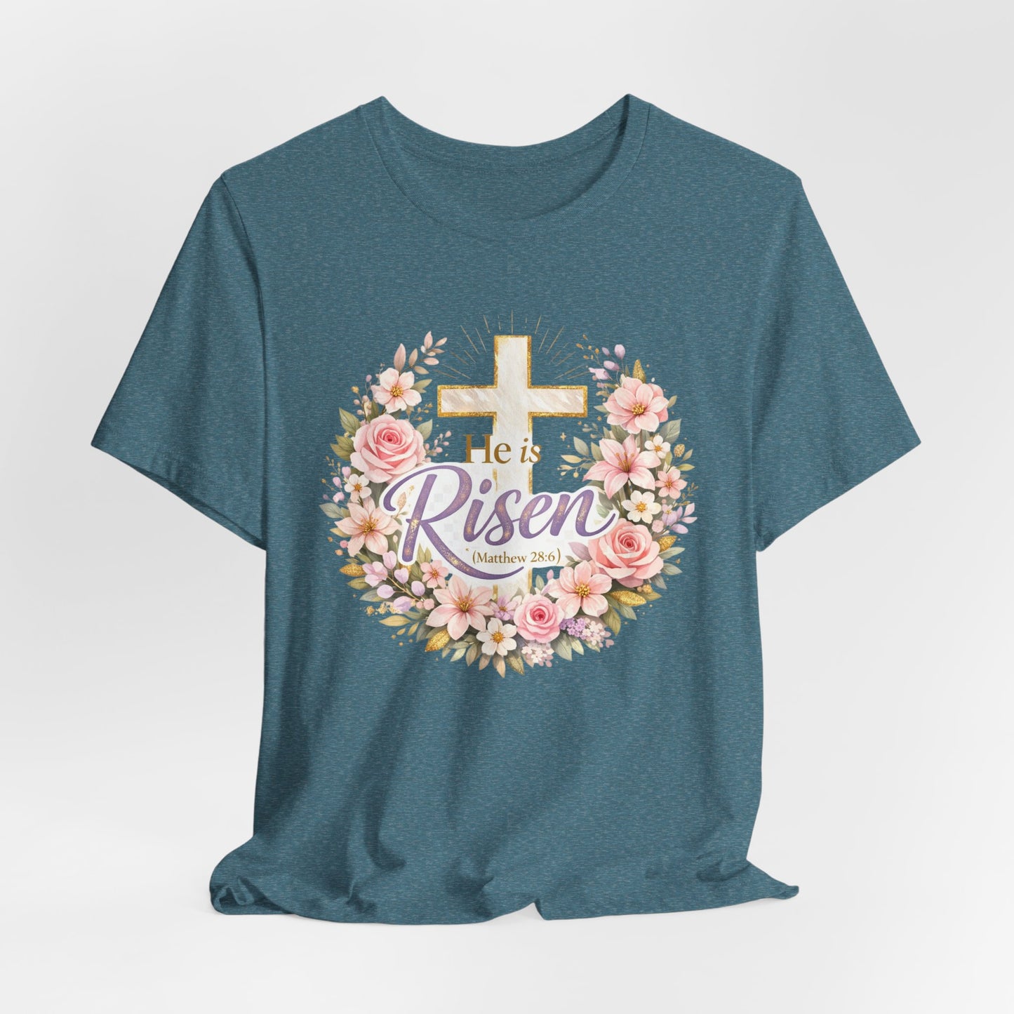 He Is Risen Floral Cross T-Shirt