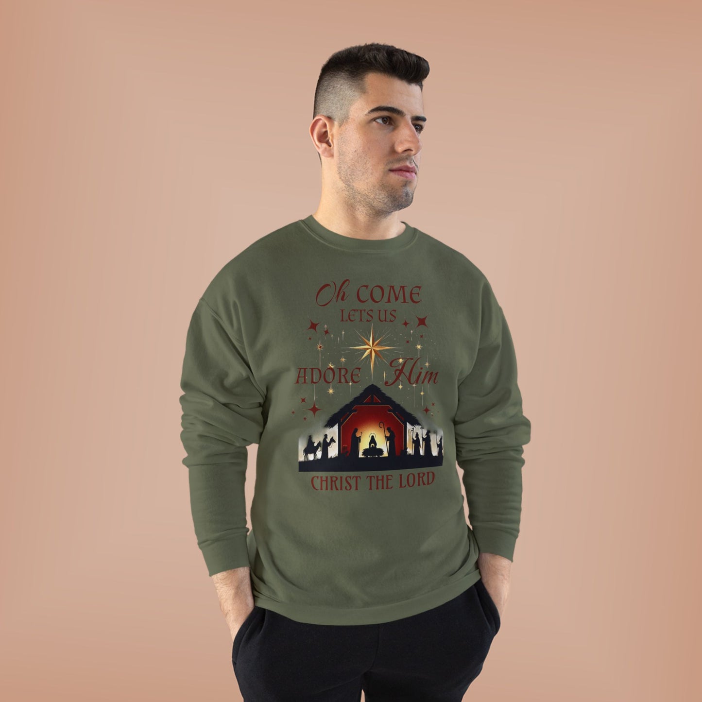 Christmas Nativity Unisex Sweatshirt with 'Oh come let us adore him, Christ the Lord' Design