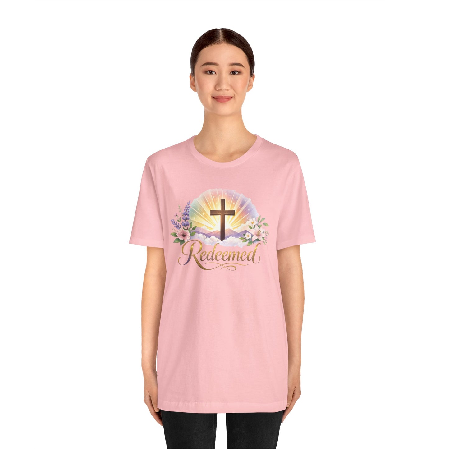 "Redeemed" Cross Floral T-Shirt — Christian Faith Tee