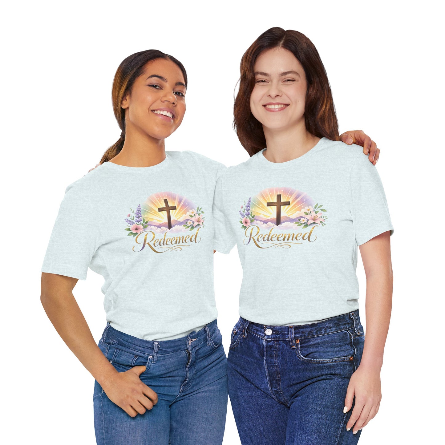 "Redeemed" Cross Floral T-Shirt — Christian Faith Tee