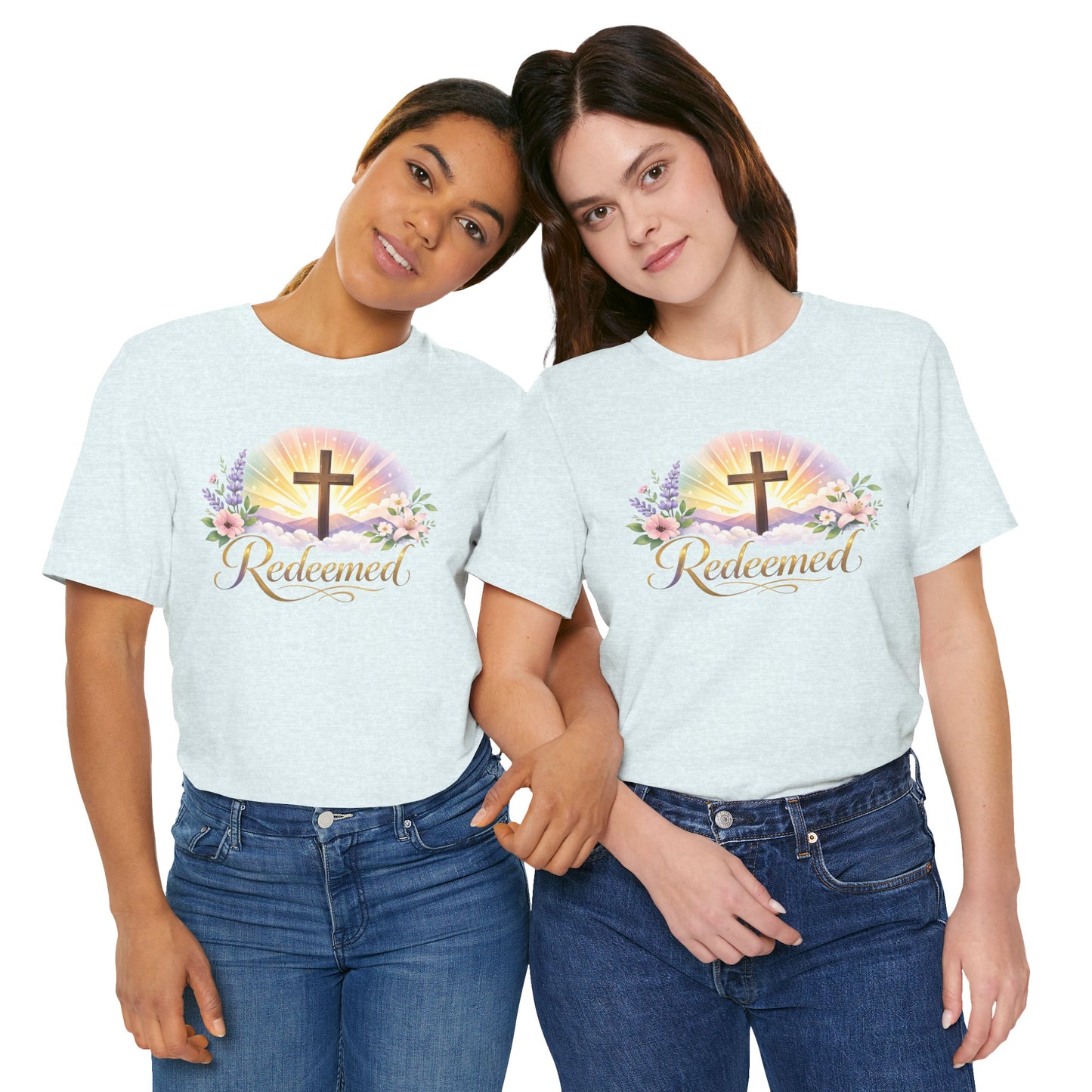 "Redeemed" Cross Floral T-Shirt — Christian Faith Tee
