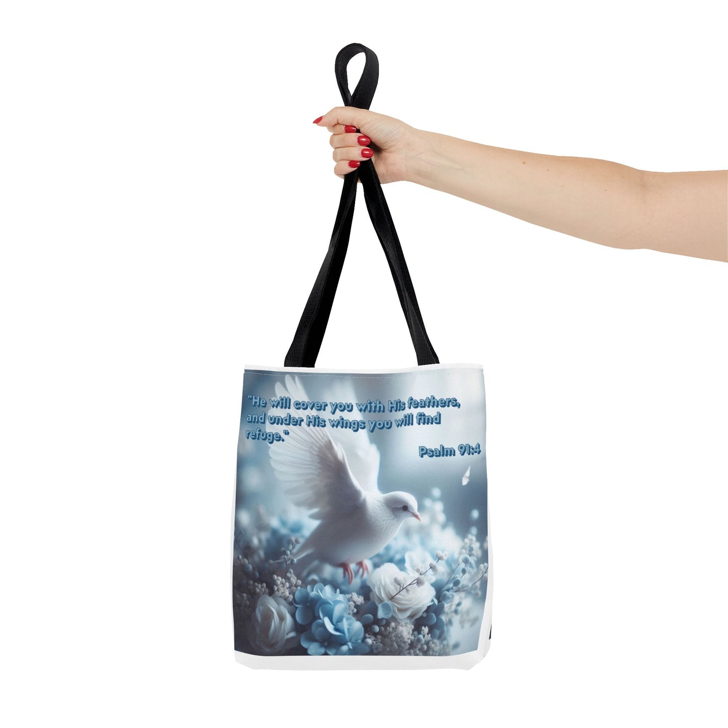 Tote Bag (AOP) "Under His wings you will find refuge"