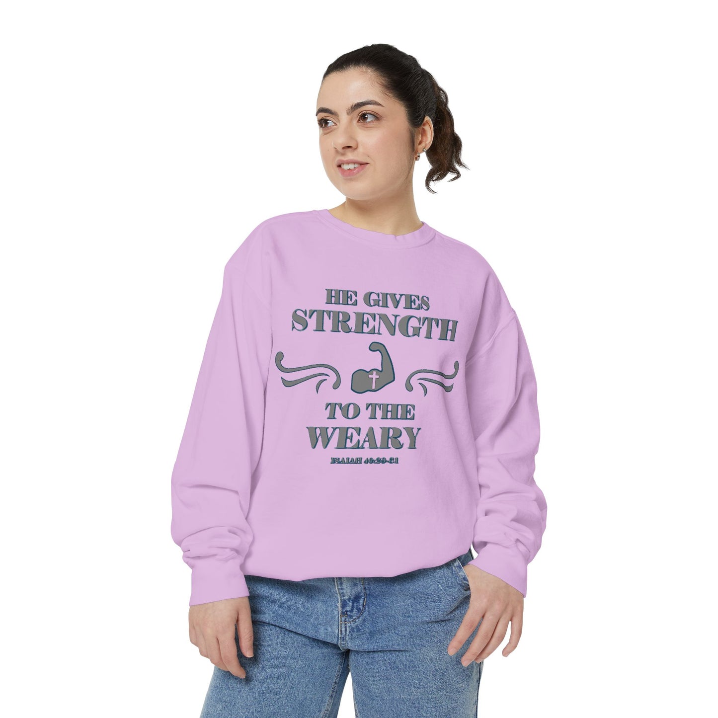 Copy of Bible Verse Isaiah 40:29-31 Unisex Sweatshirt 'He Gives Strength to the Weary'
