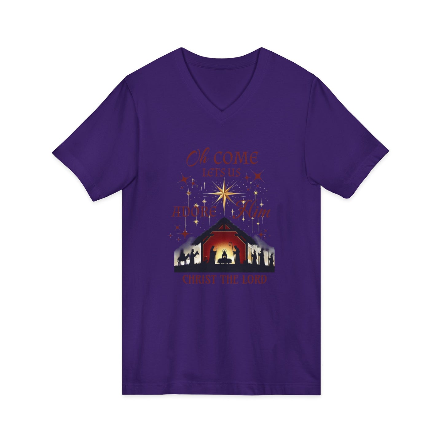 V-Neck Tee Nativity Scene 'Oh come let us adore Him, Christ the Lord'