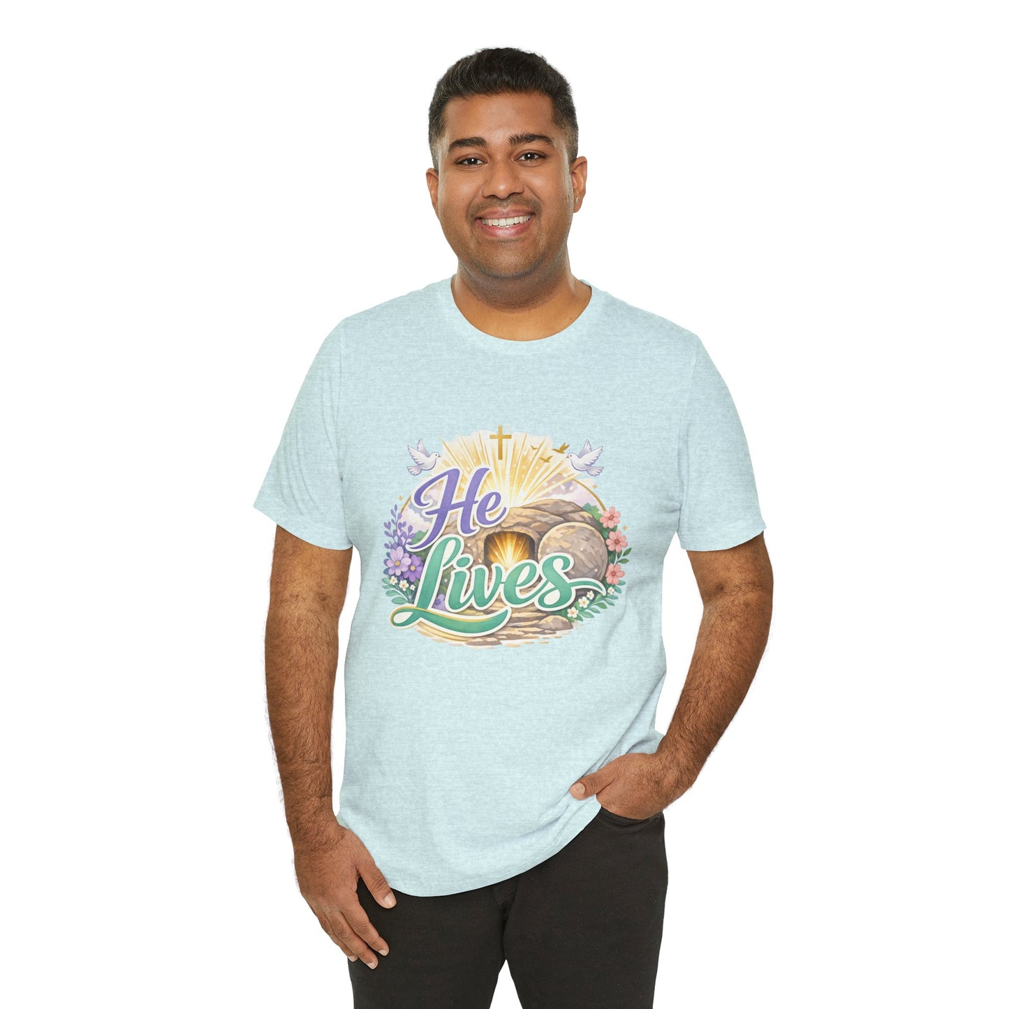 He Lives Jesus Tomb Tee — Christian Easter T‑Shirt