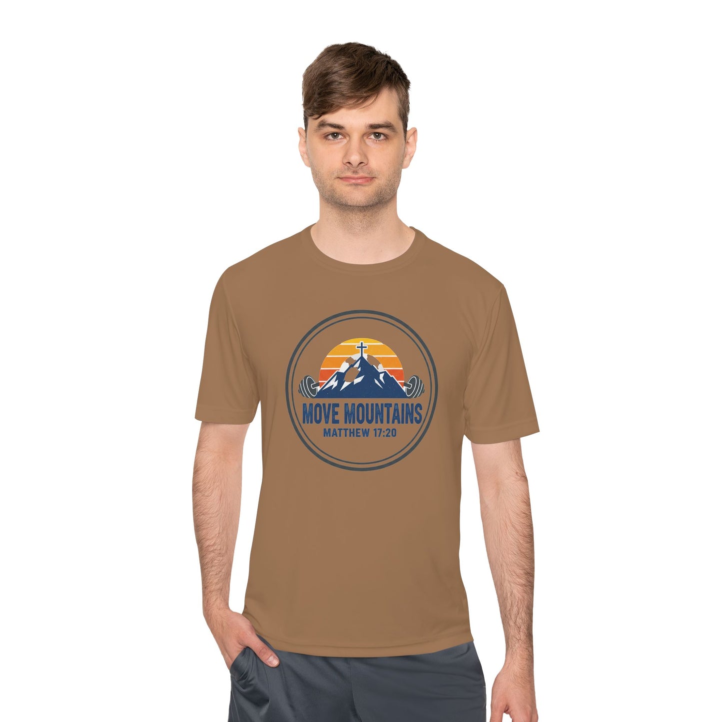 Matthew 17:20 'Move Mountains' Workout Tee — Moisture-Wicking Athletic Shirt