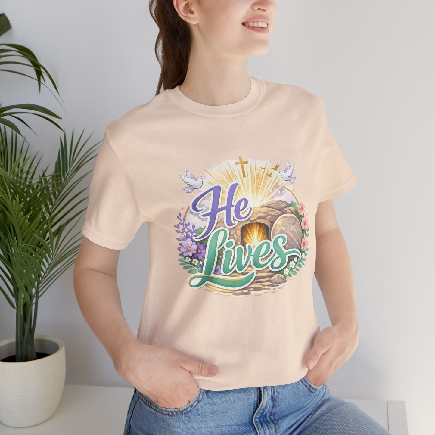 He Lives Jesus Tomb Tee — Christian Easter T‑Shirt