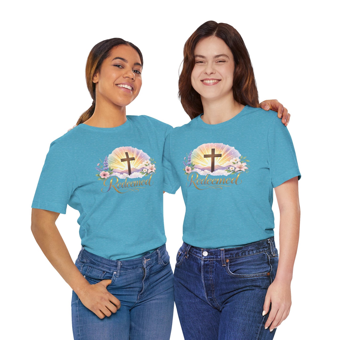 "Redeemed" Cross Floral T-Shirt — Christian Faith Tee