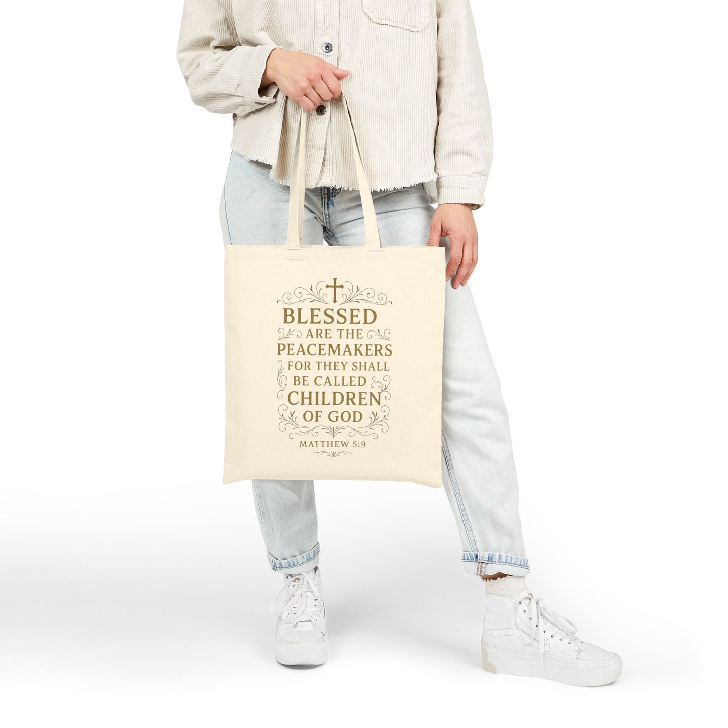 Blessed Are the Peacemakers Cotton Canvas Tote Bag — Faith-Based Inspirational Carryall
