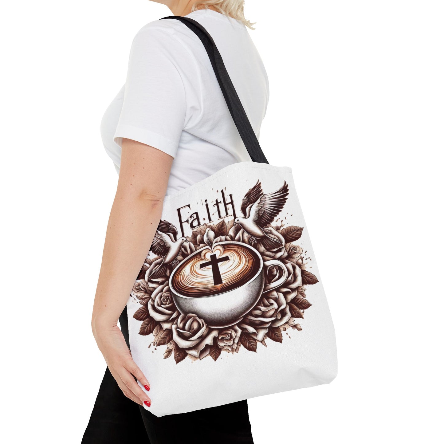 Tote Bag (AOP) "Faith and Coffee"