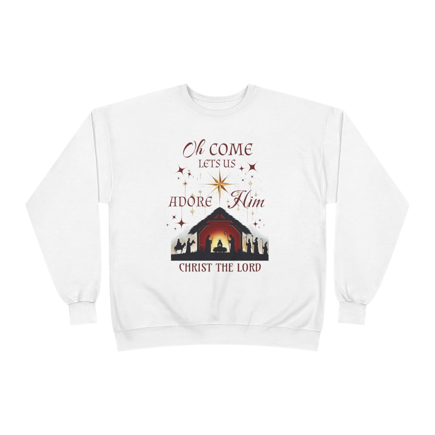 Christmas Nativity Unisex Sweatshirt with 'Oh come let us adore him, Christ the Lord' Design