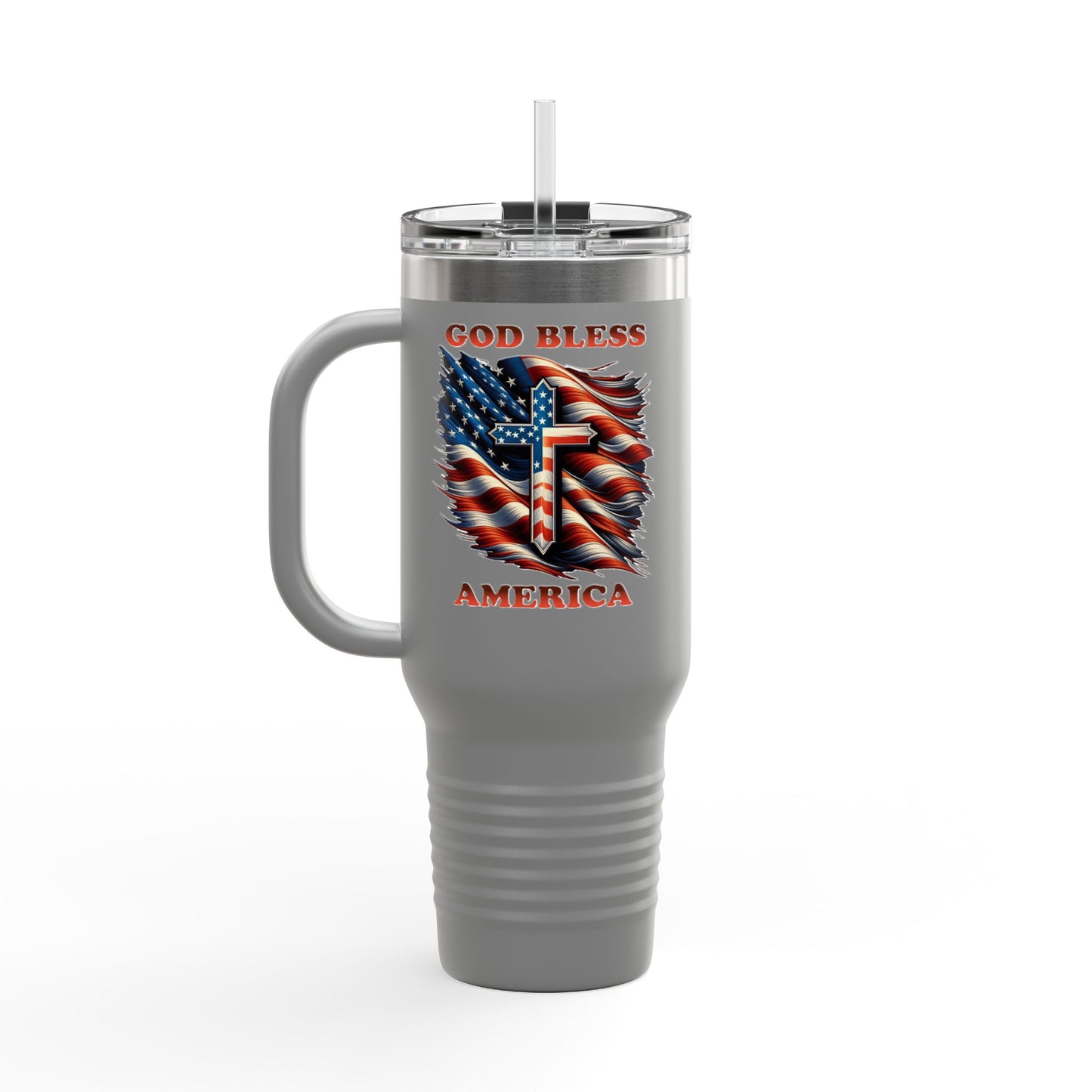 Insulated Travel Mug, 40oz "GOD BLESS AMERICA"